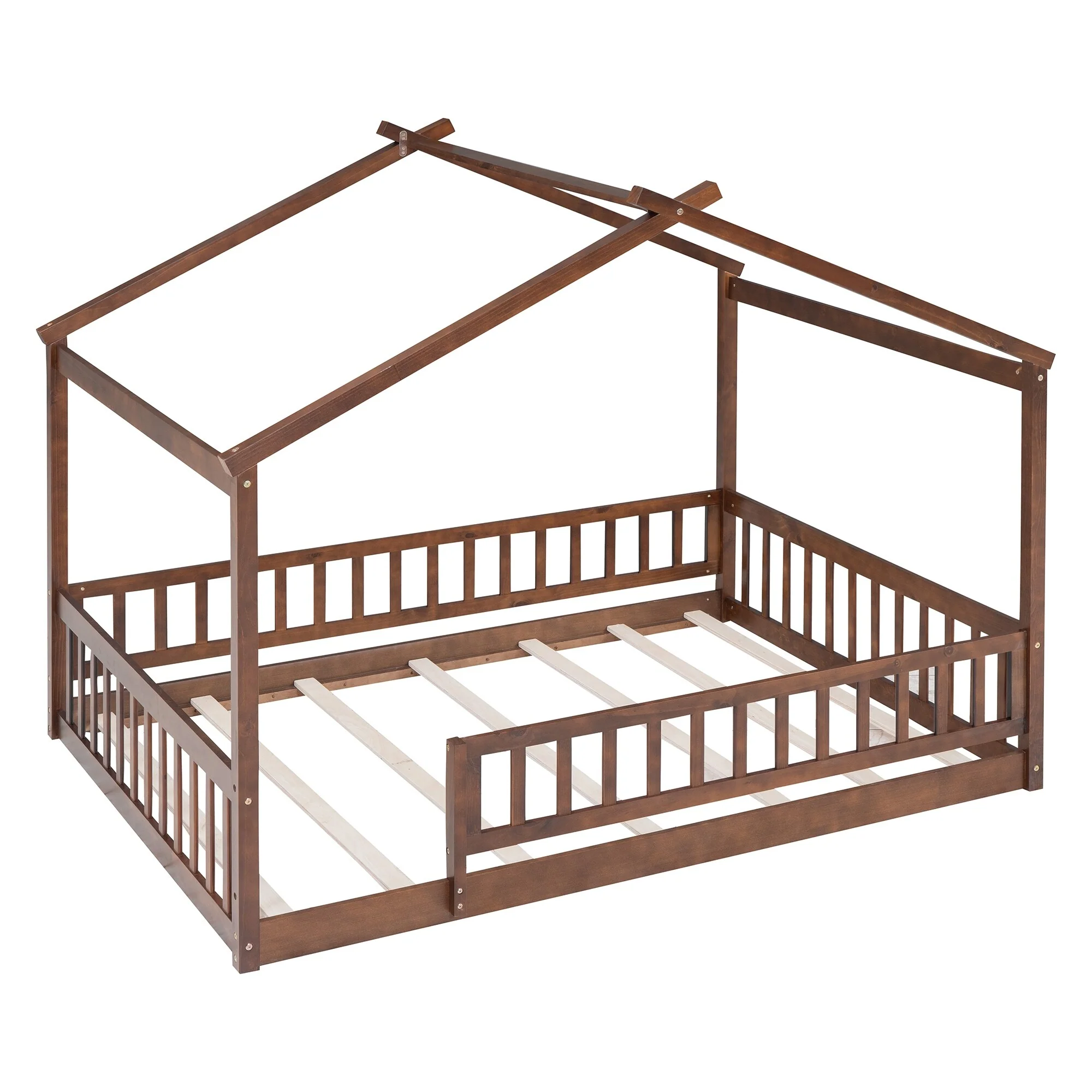 Wood Bed House Bed Frame with Fence