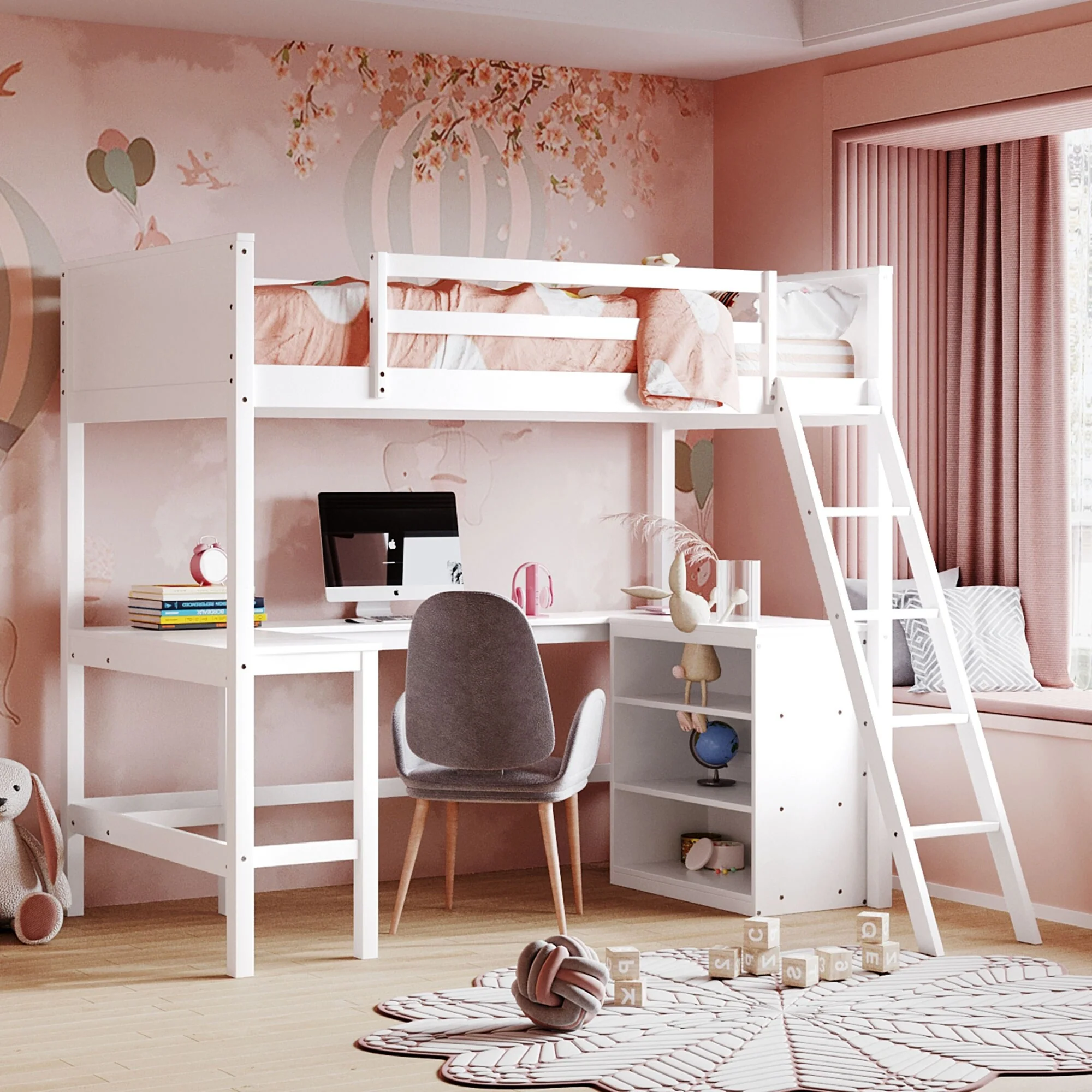 Loft Bed with Shelves and Desk