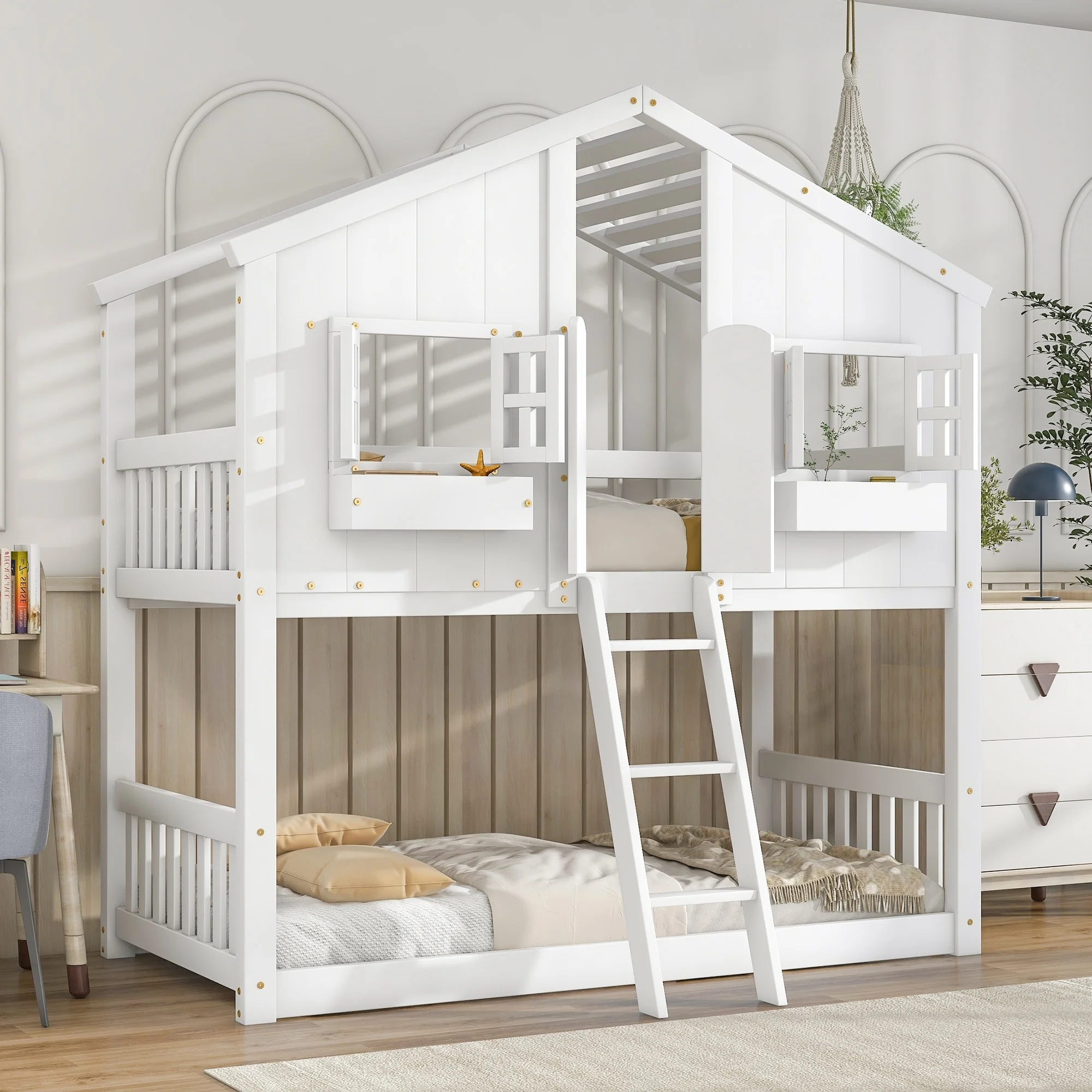 House Bunk Bed with Roof