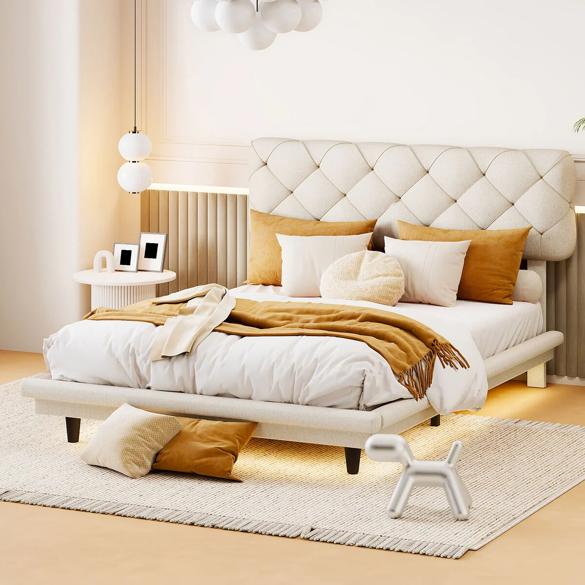 Upholstered Bed With Light Stripe