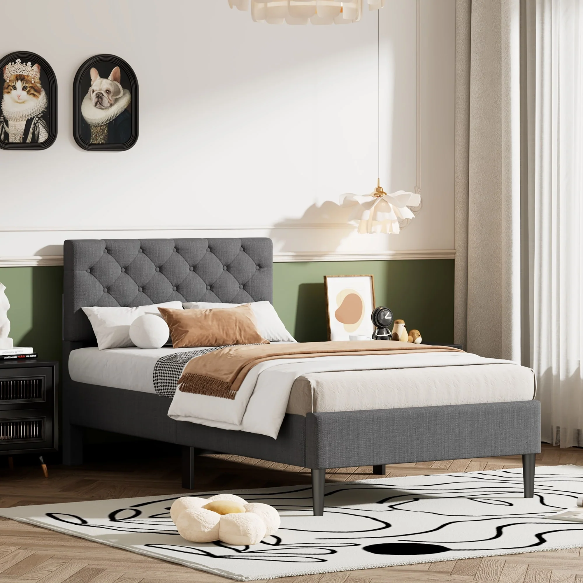 Upholstered Linen Platform Bed