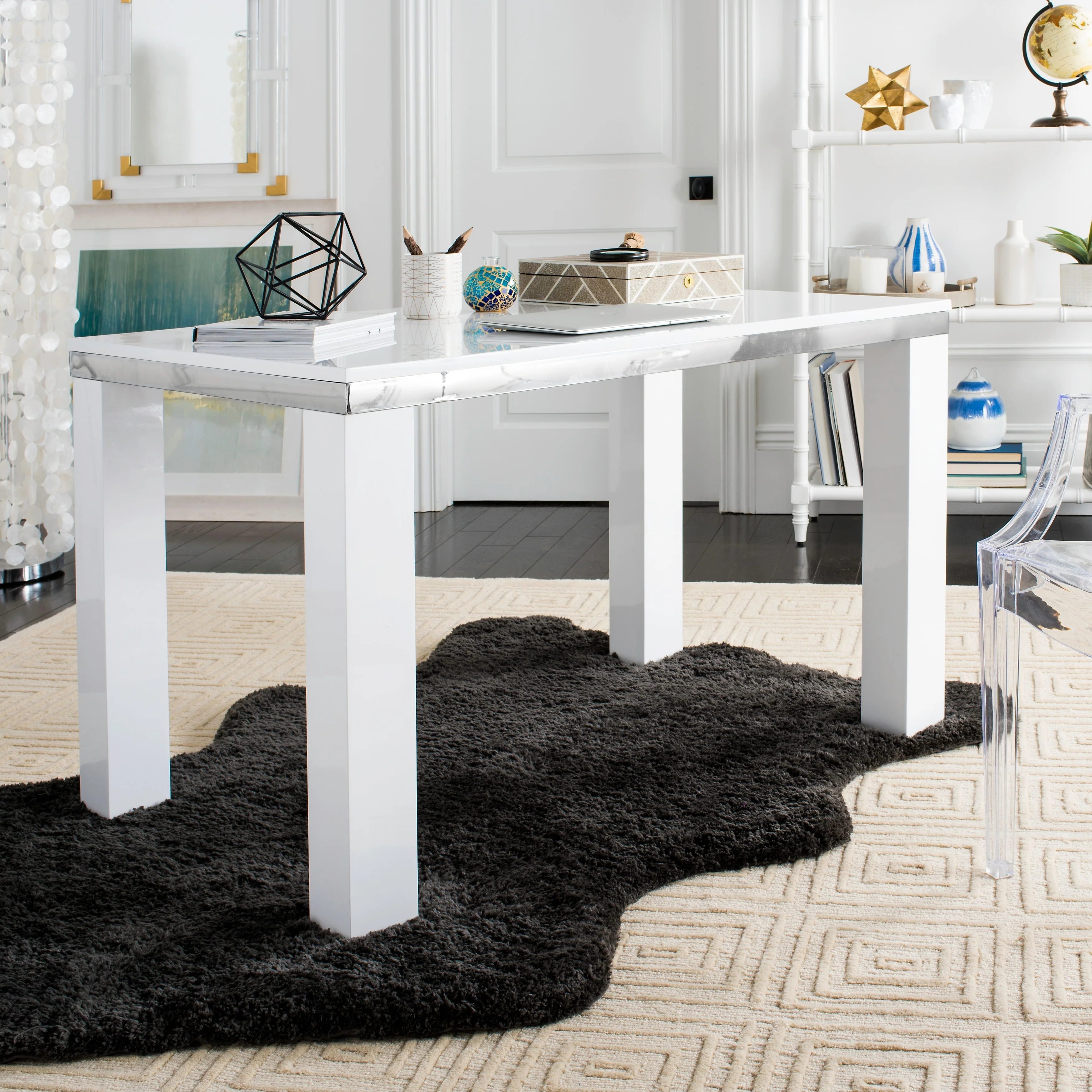 SAFAVIEH Lorrayne White Chrome Desk
