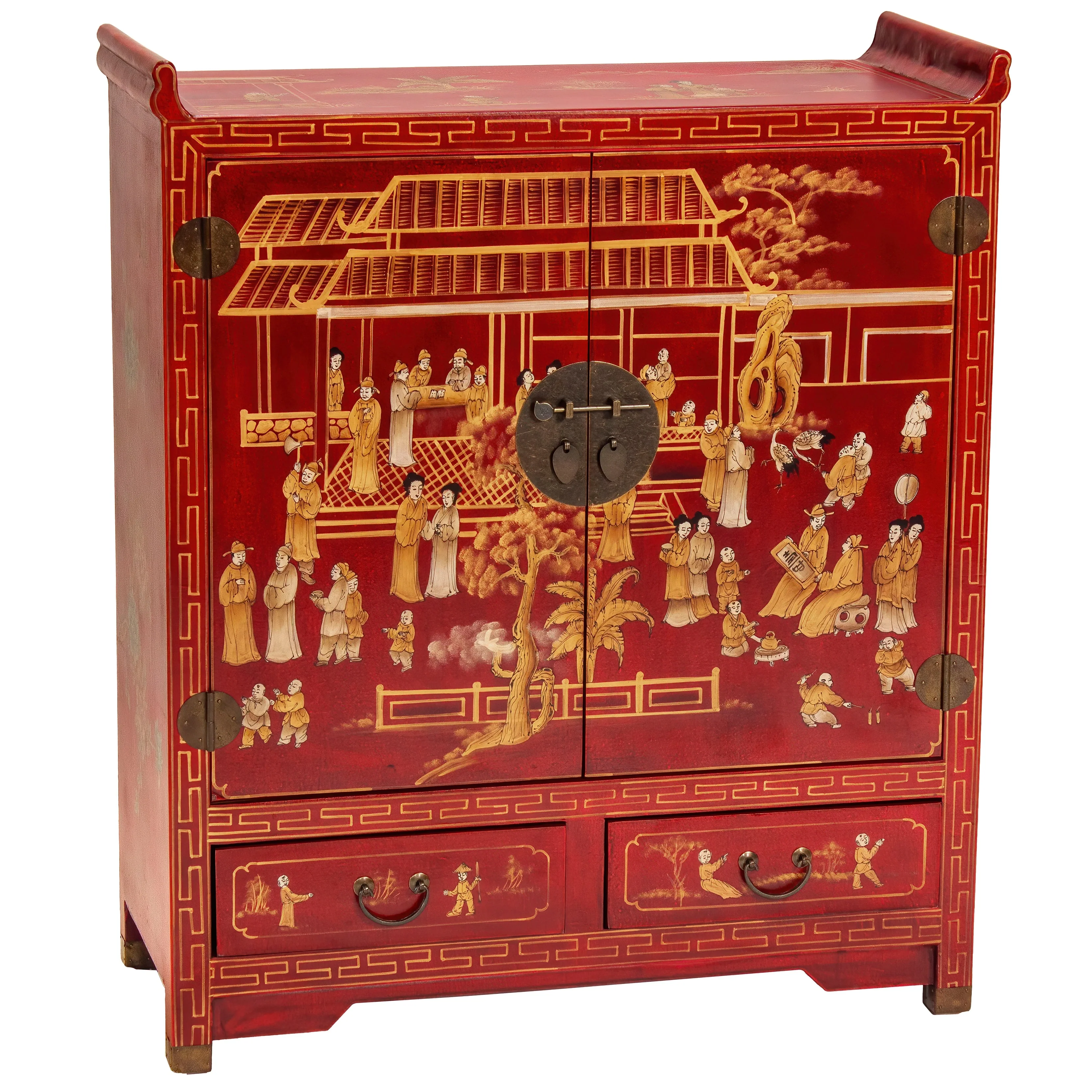 Red Lacquer Altar Cabinet - Courtyard