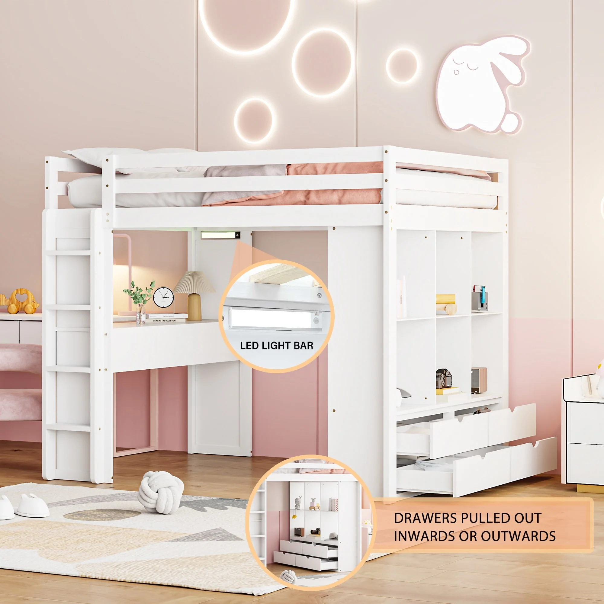 Loft Bed with large shelves