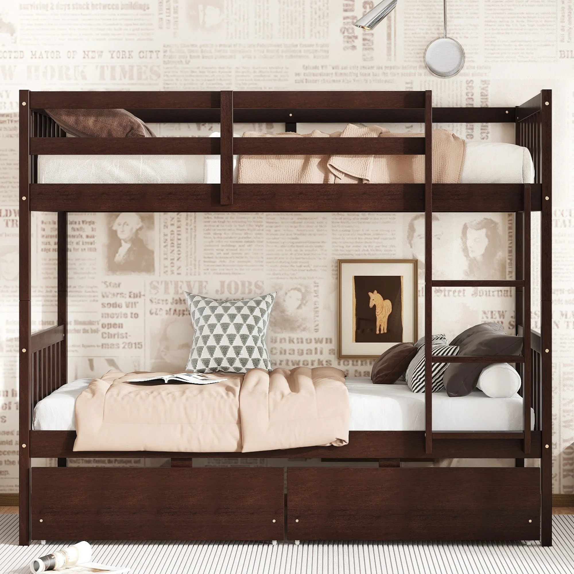 Rubber Wood Bunk Bed with 2 Drawers