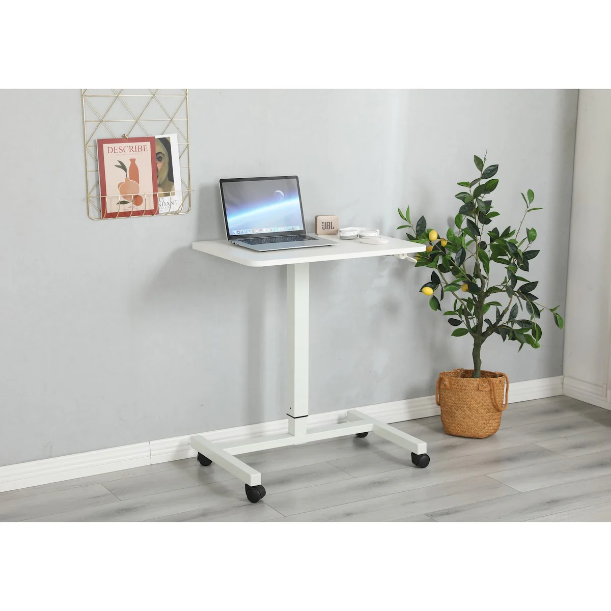 Single Leg Gas Spring Desk, White