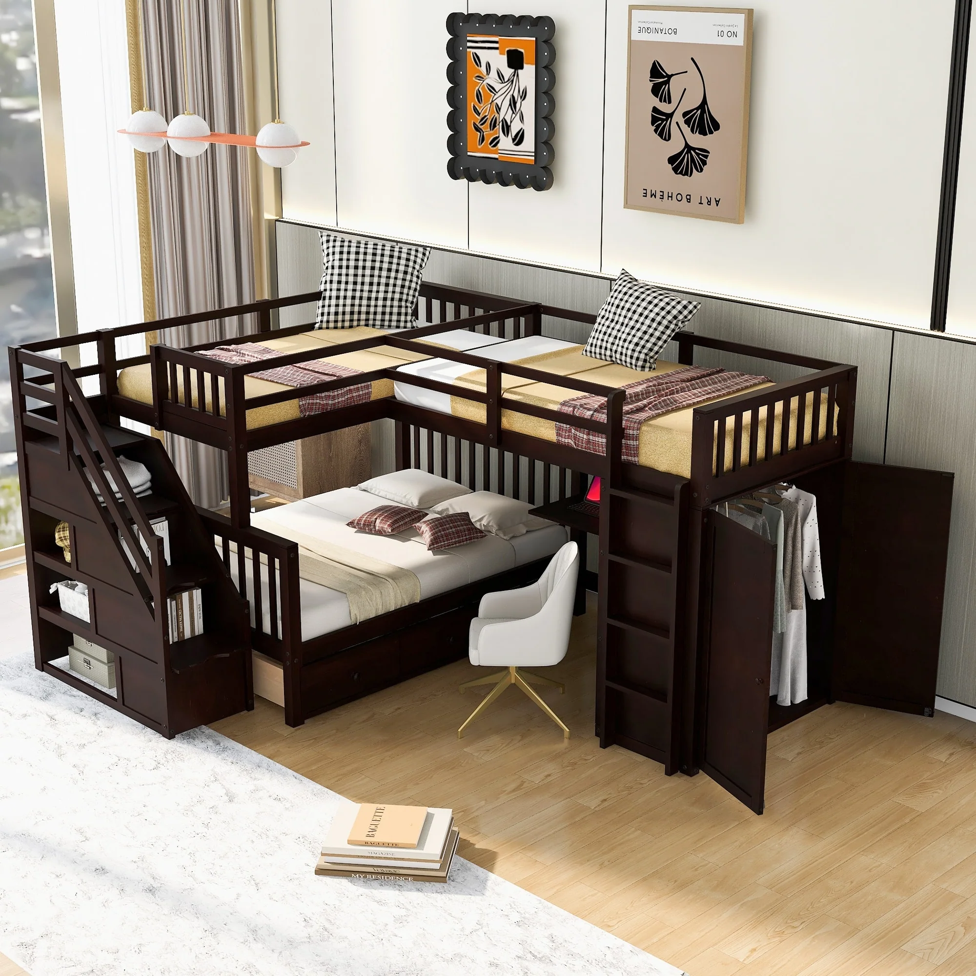 L-Shaped Bunk Bed With 3 Drawers