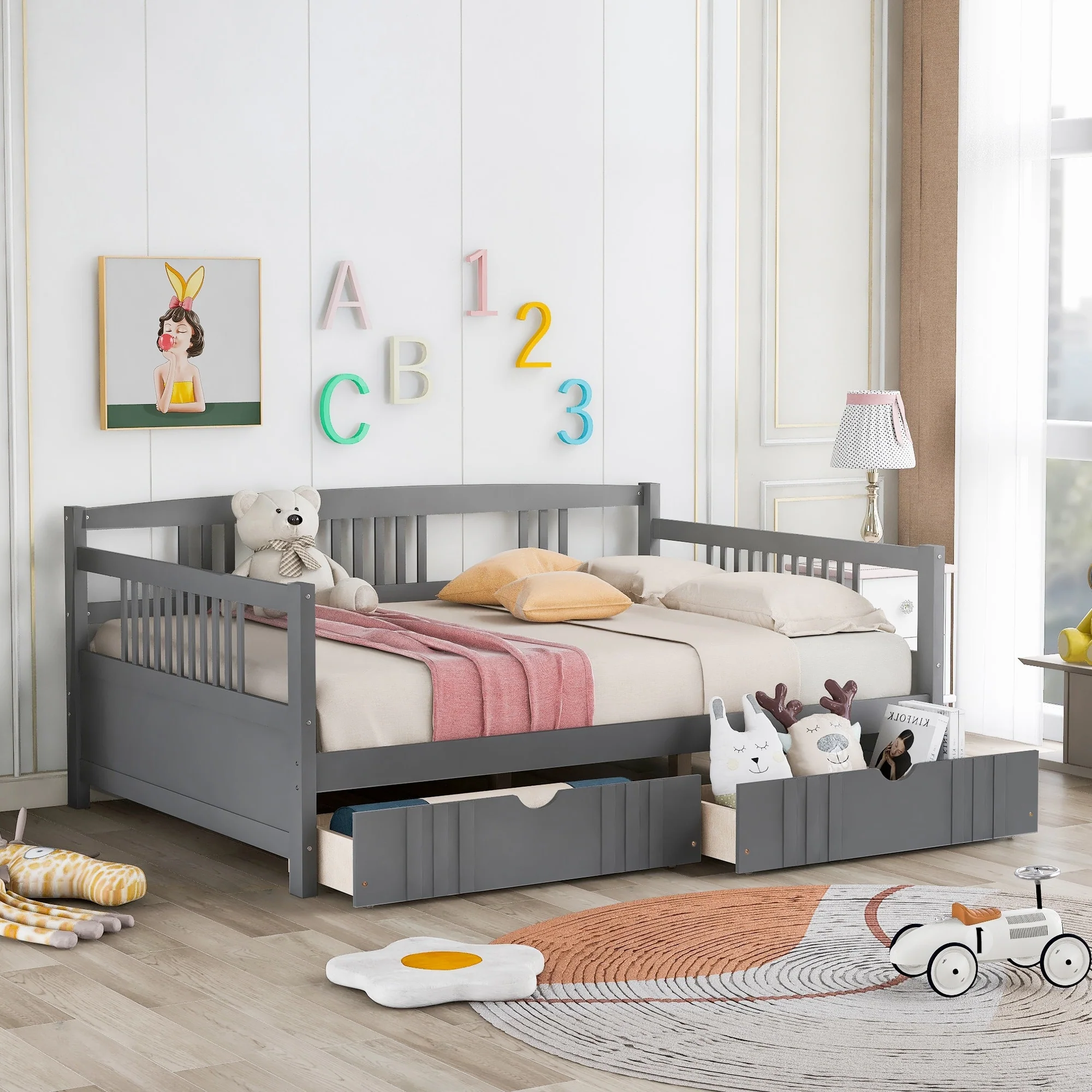 Daybed Wood Bed with Two Drawers