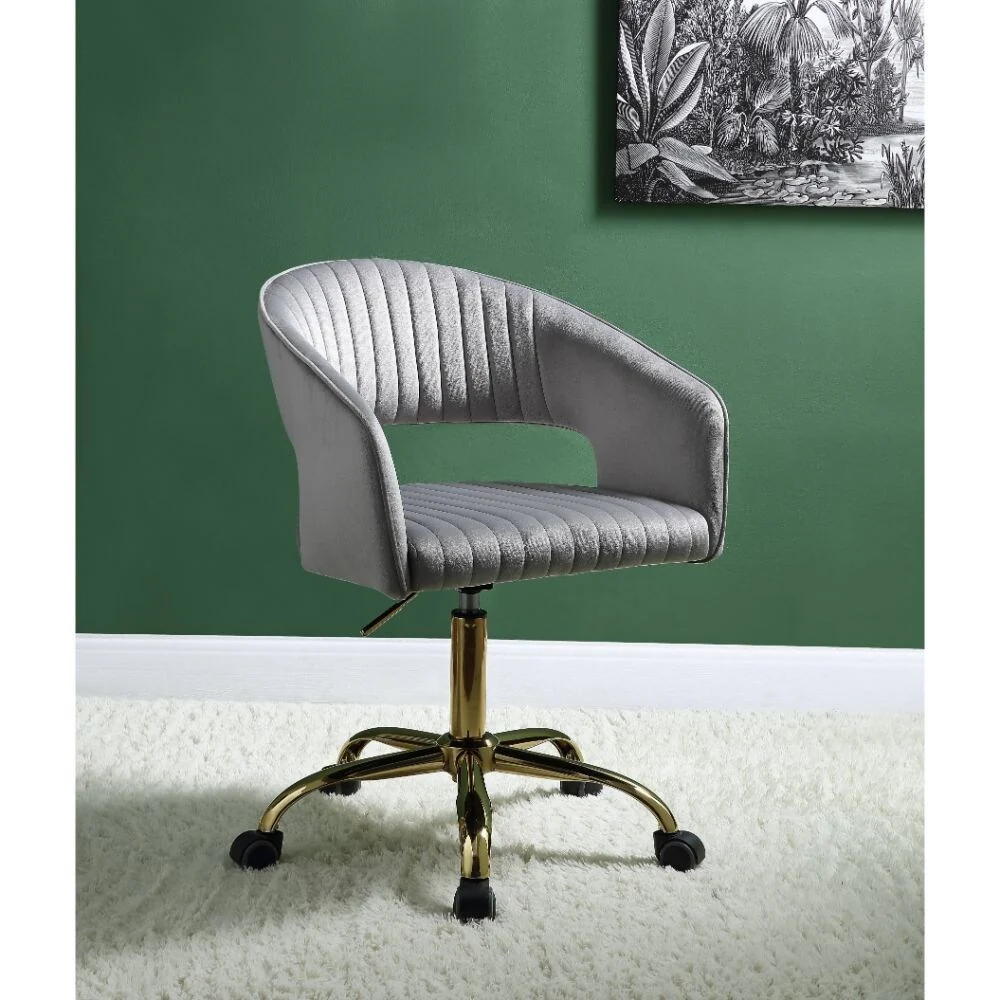 Office Chair, Gray Velvet & Gold