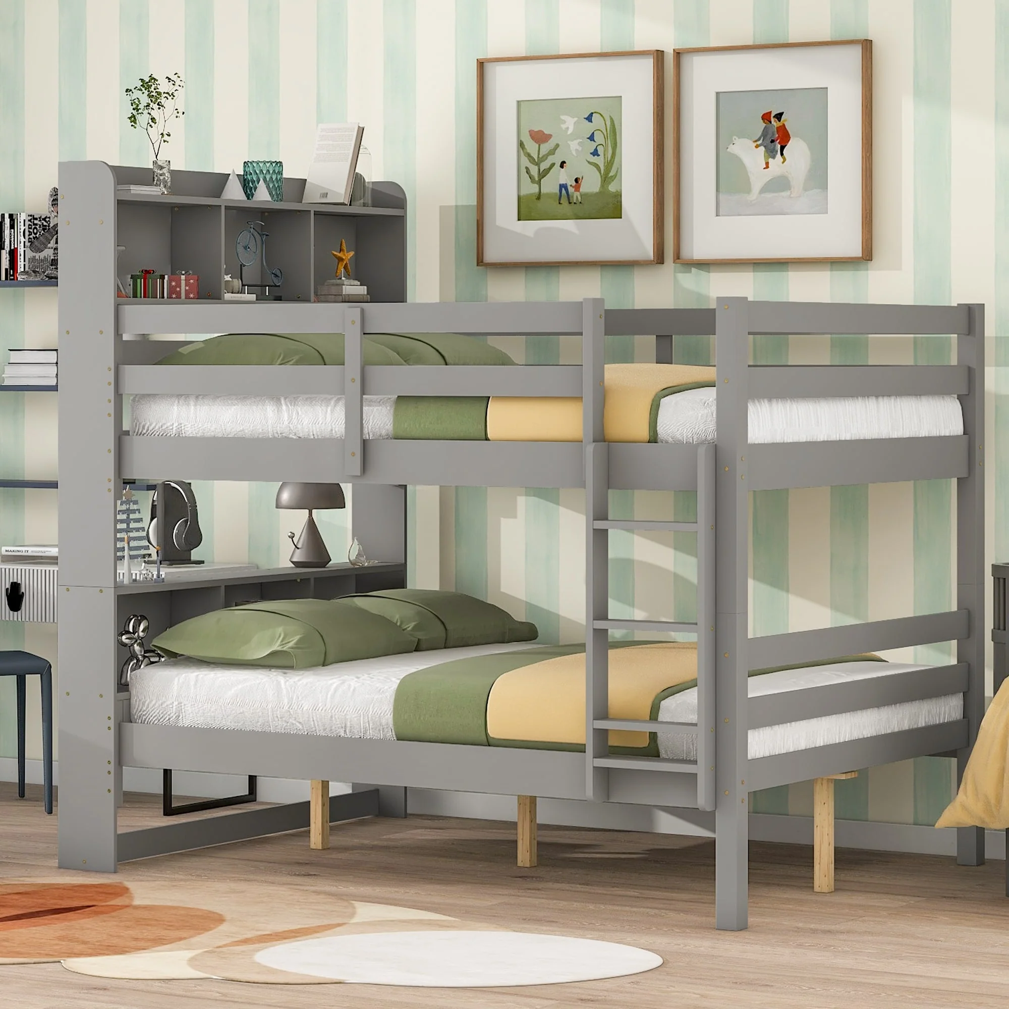 Bunk Beds with Bookcase Headboard
