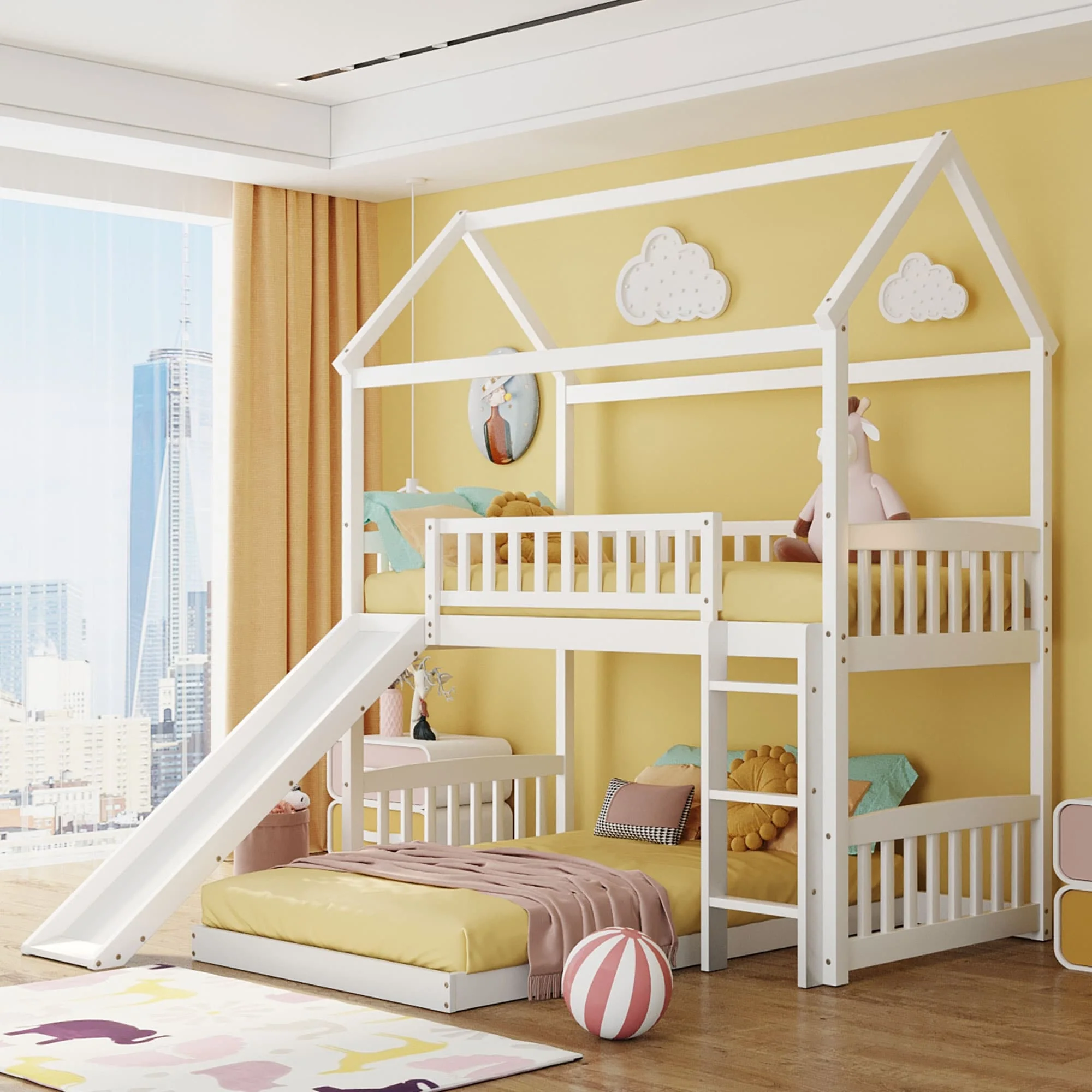 Over Bunk Bed with Slide