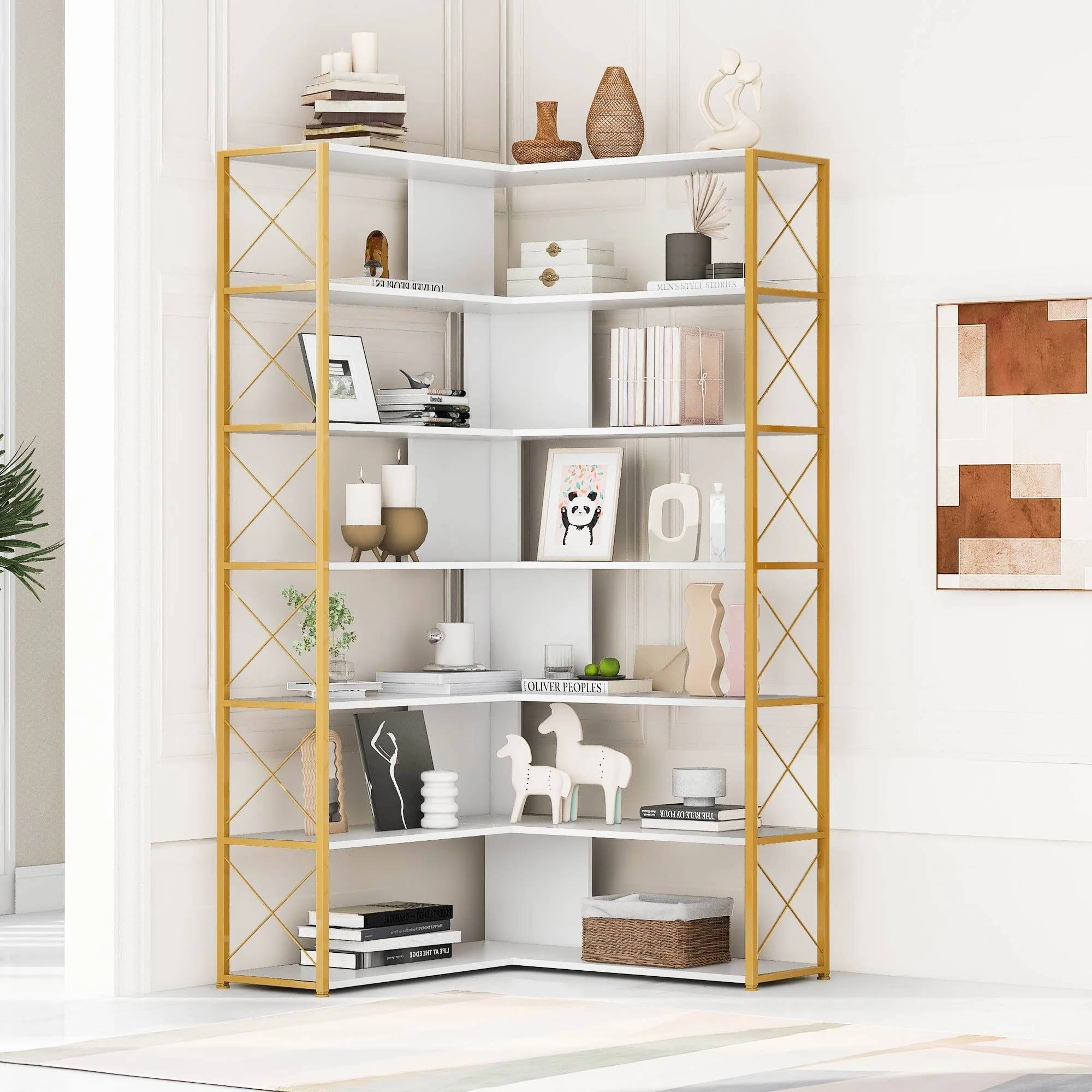 L-Shaped Corner 7-Tier Bookcase