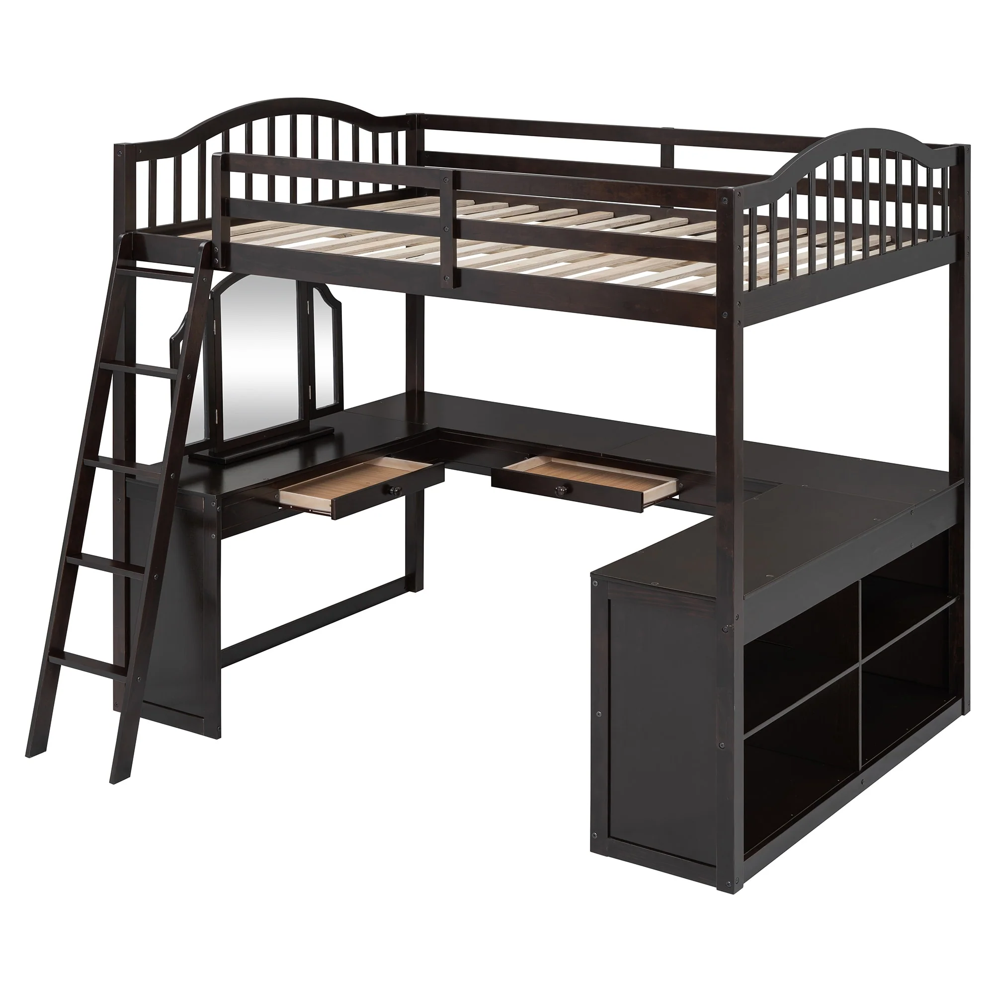 Wooden Loft Bed with U-shaped Desk