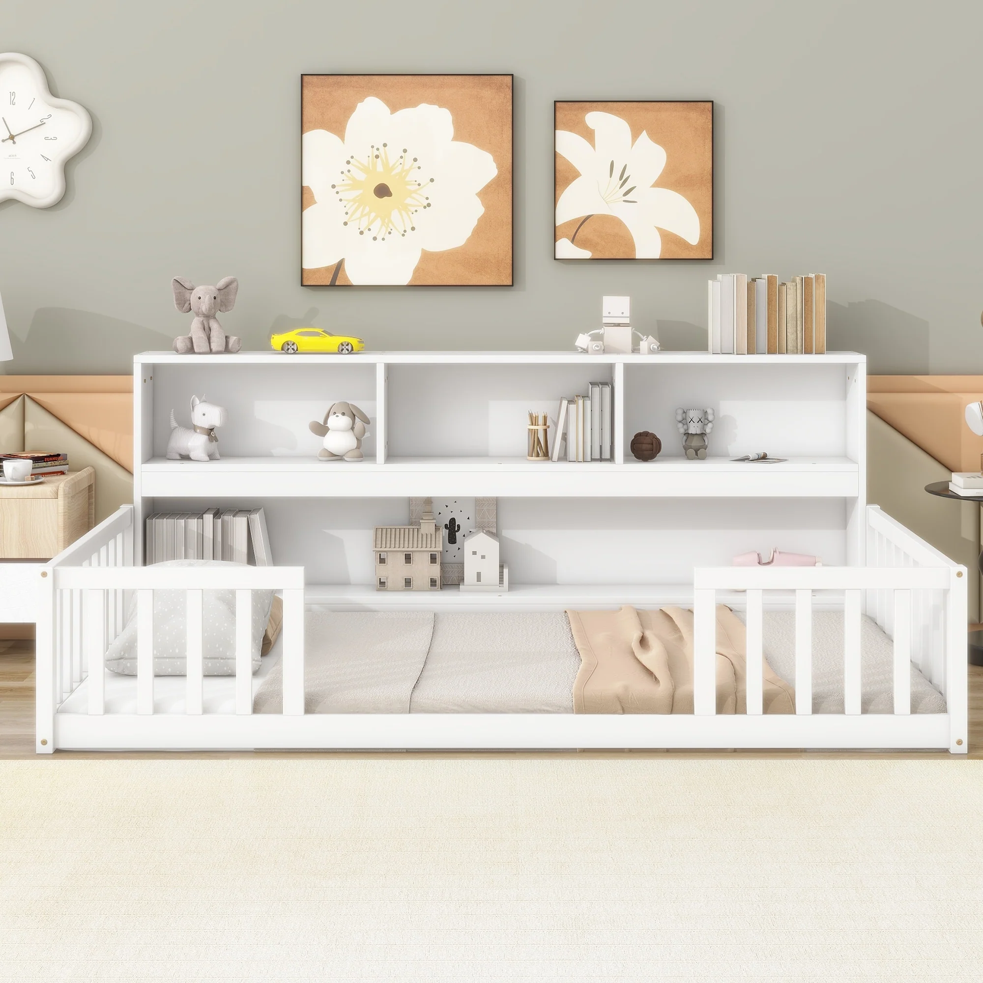 Floor Bed with Bedside Bookcase