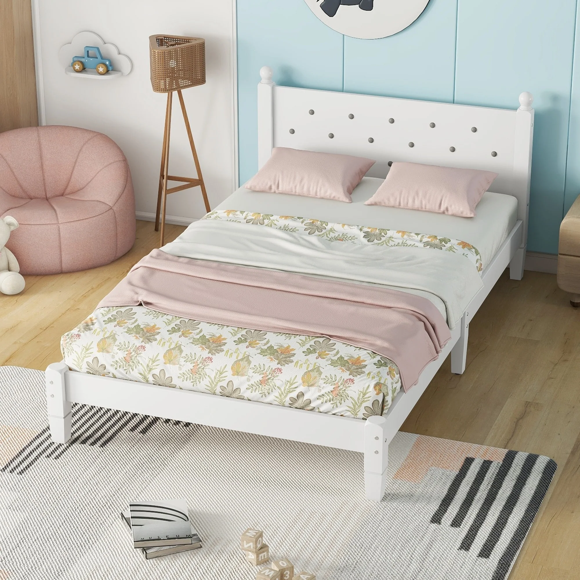 Bed with Button-Decoration Headboard