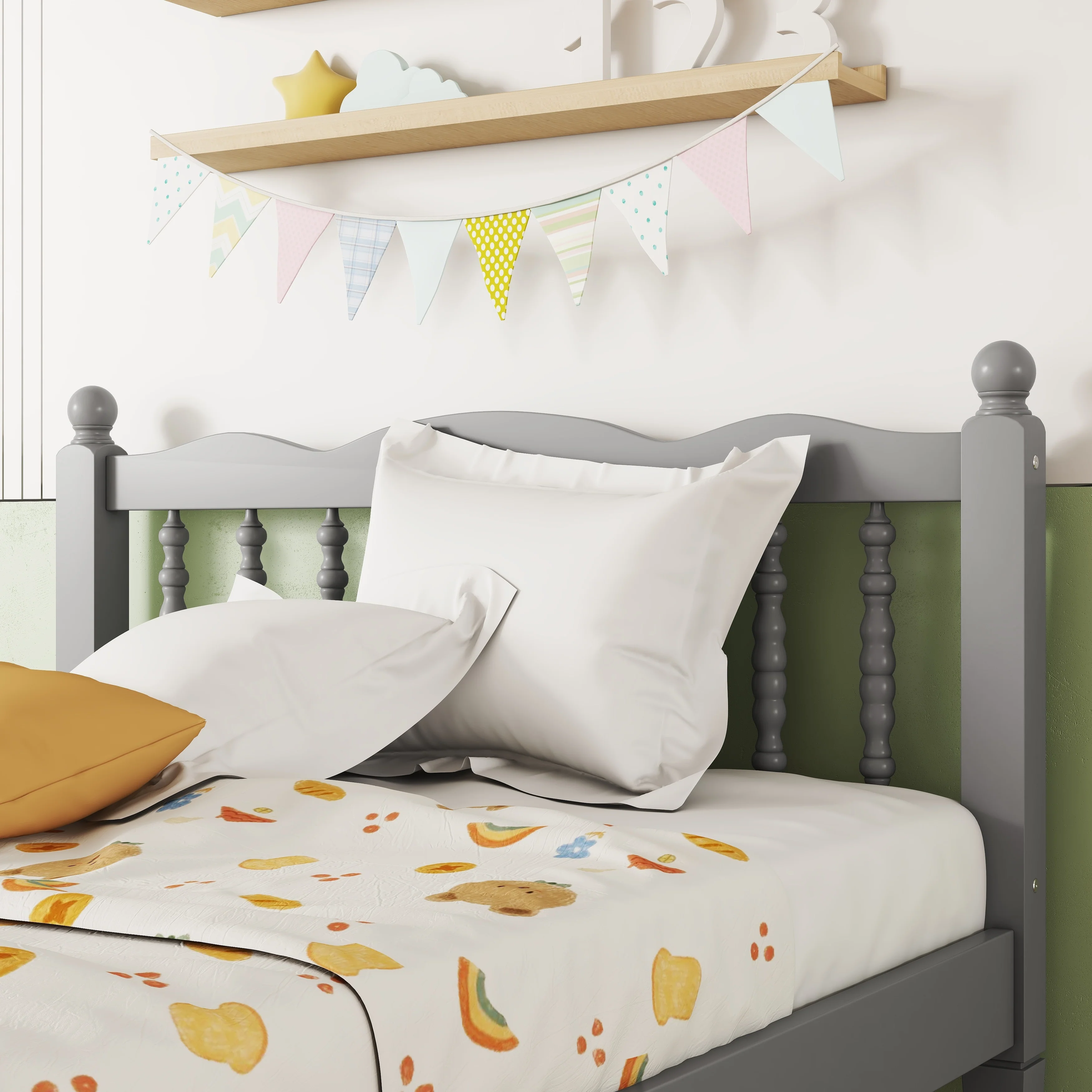 Bed with Column-Decoration Headboard