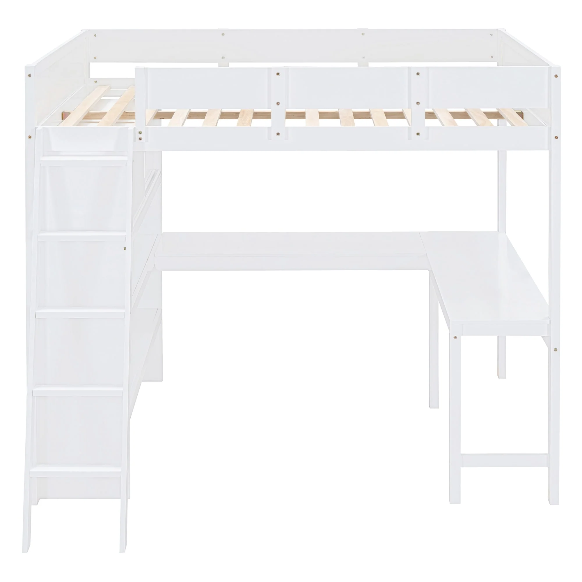 Loft Bed with Desk and Shelf - White