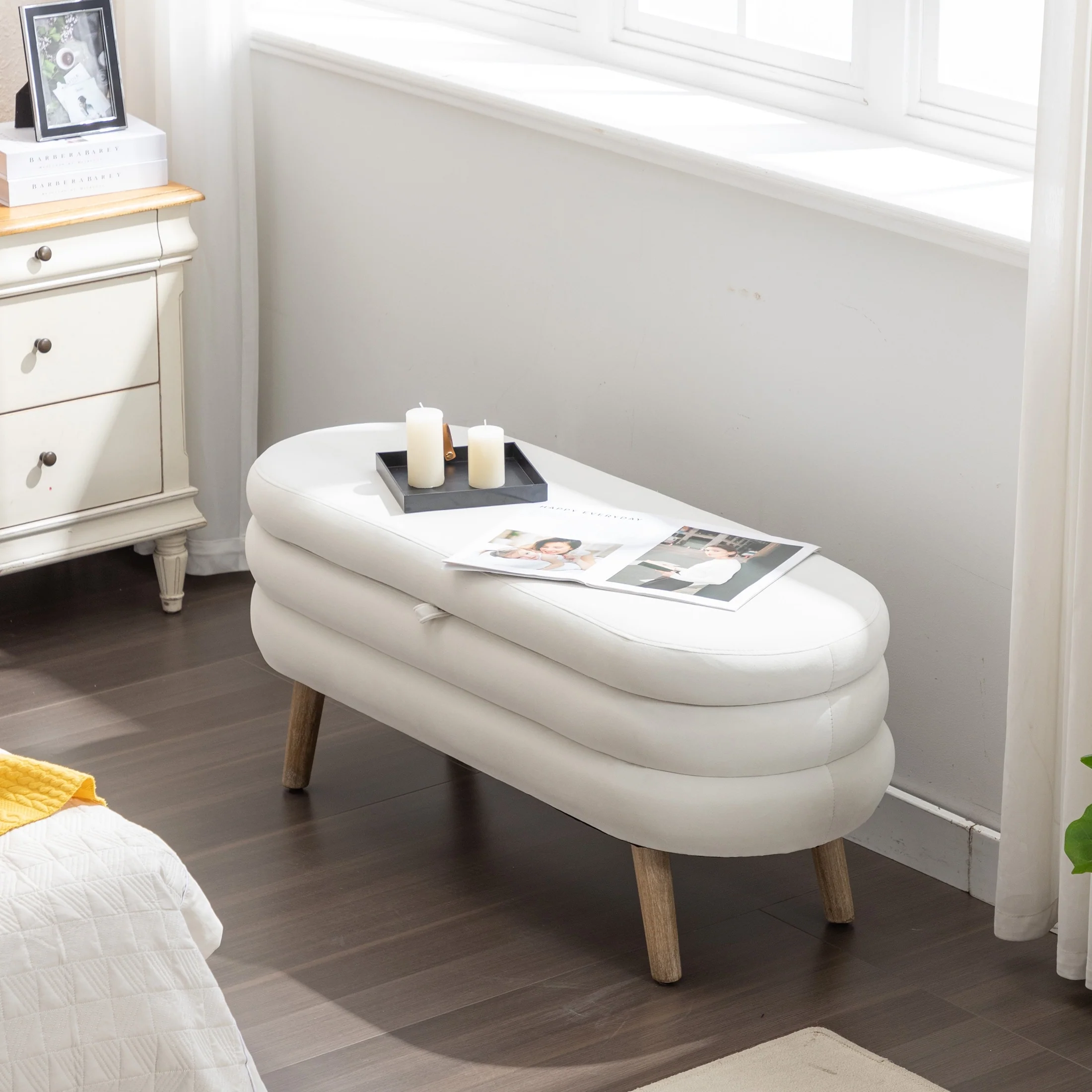 Velvet Fabric Storage Bench
