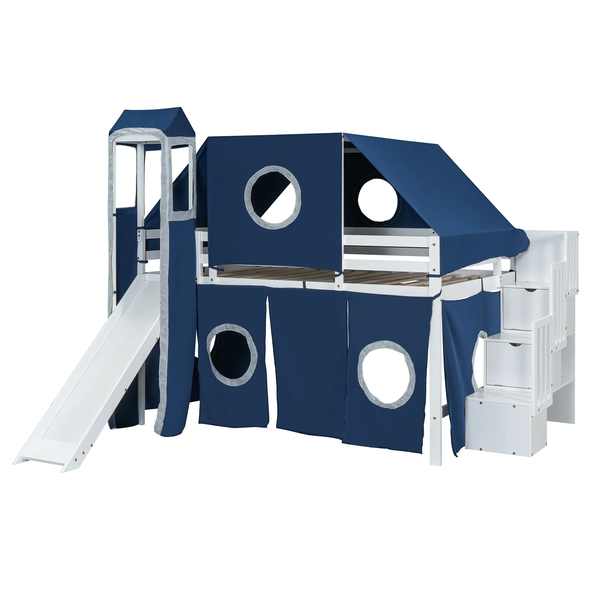 Loft Bed with Tent and Tower - Blue
