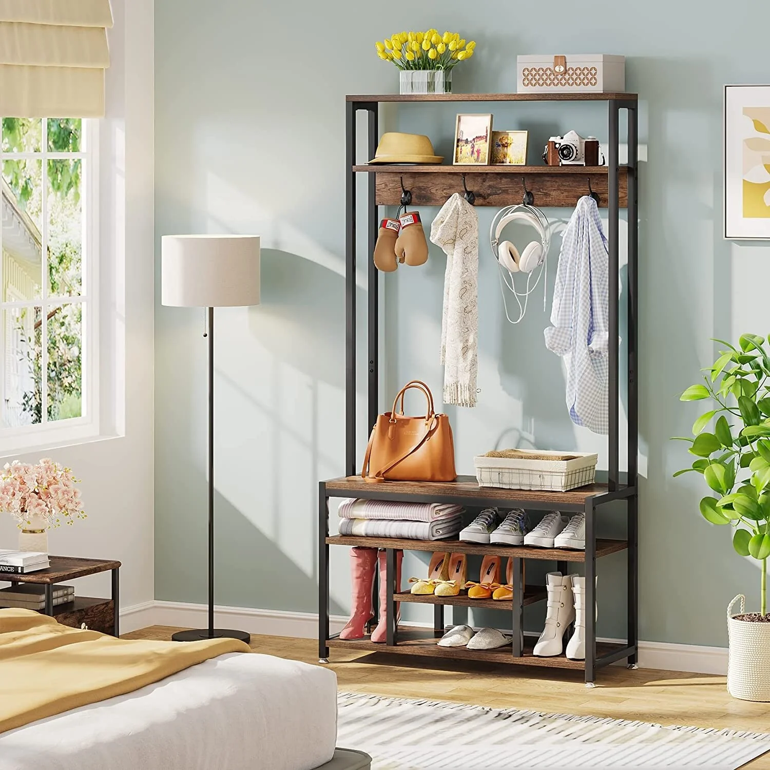 Entryway Bench with Coat Rack