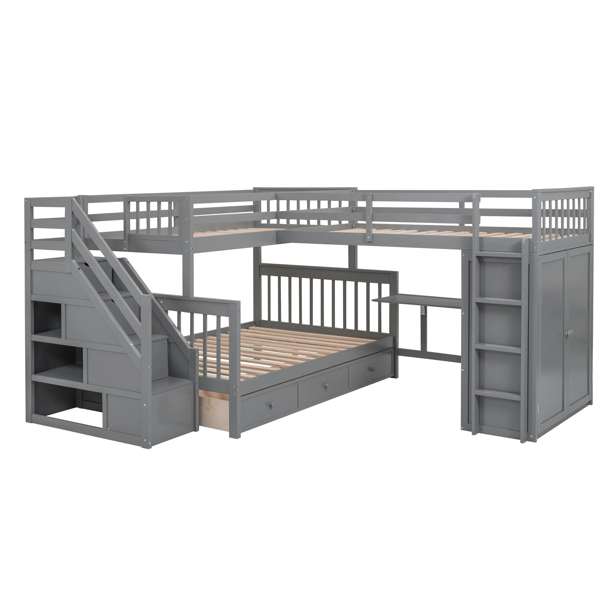 L-Shaped Bunk Bed With 3 Drawers
