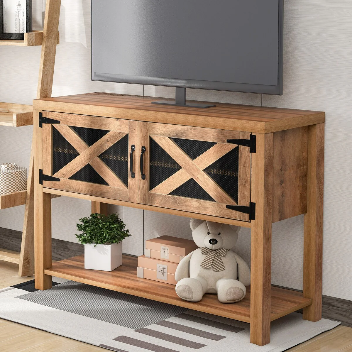 TV Stand Wood Metal TV Console Table