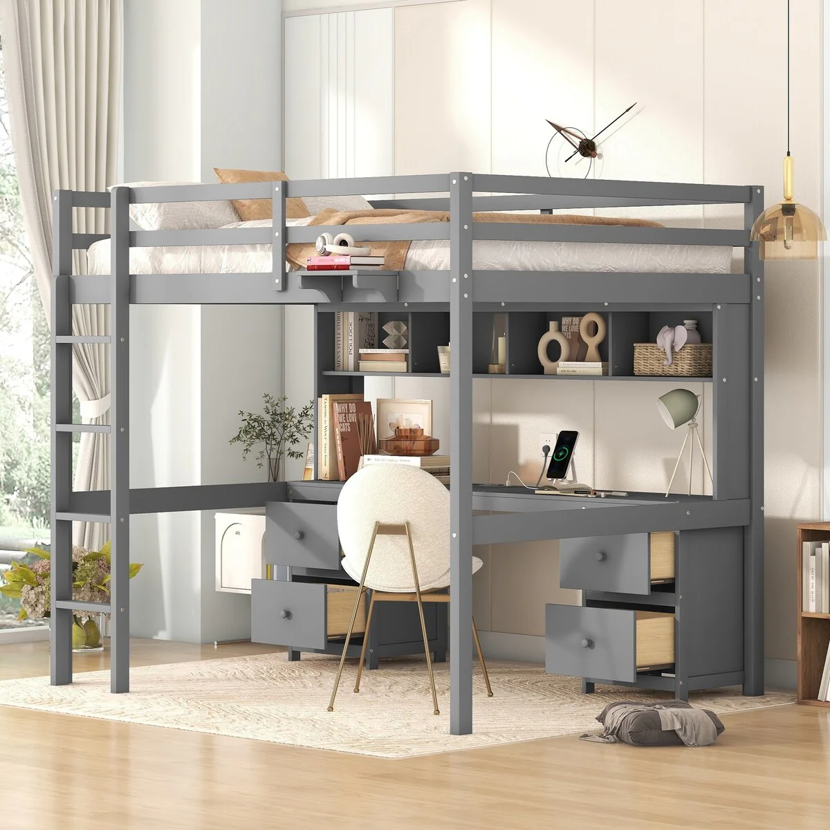 Full Size Loft Bed with Desk