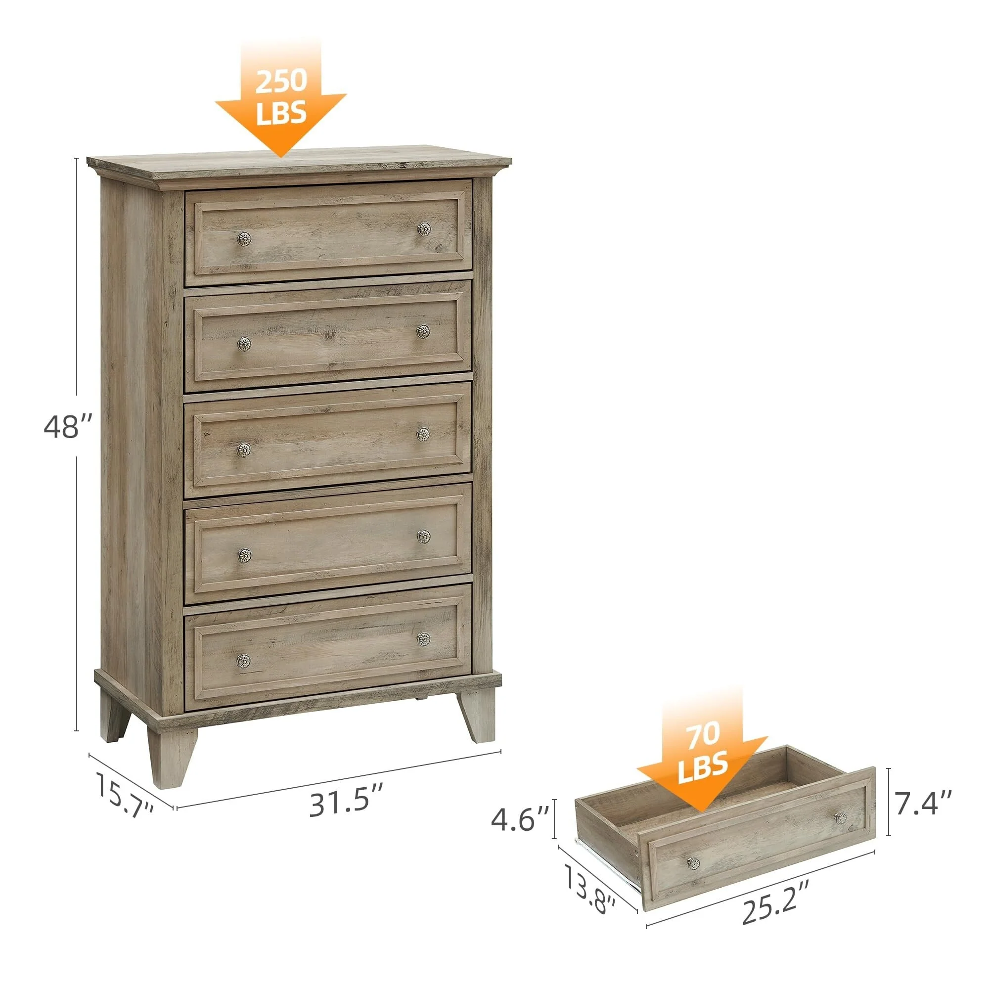 Vintage Dresser with 5 Drawers