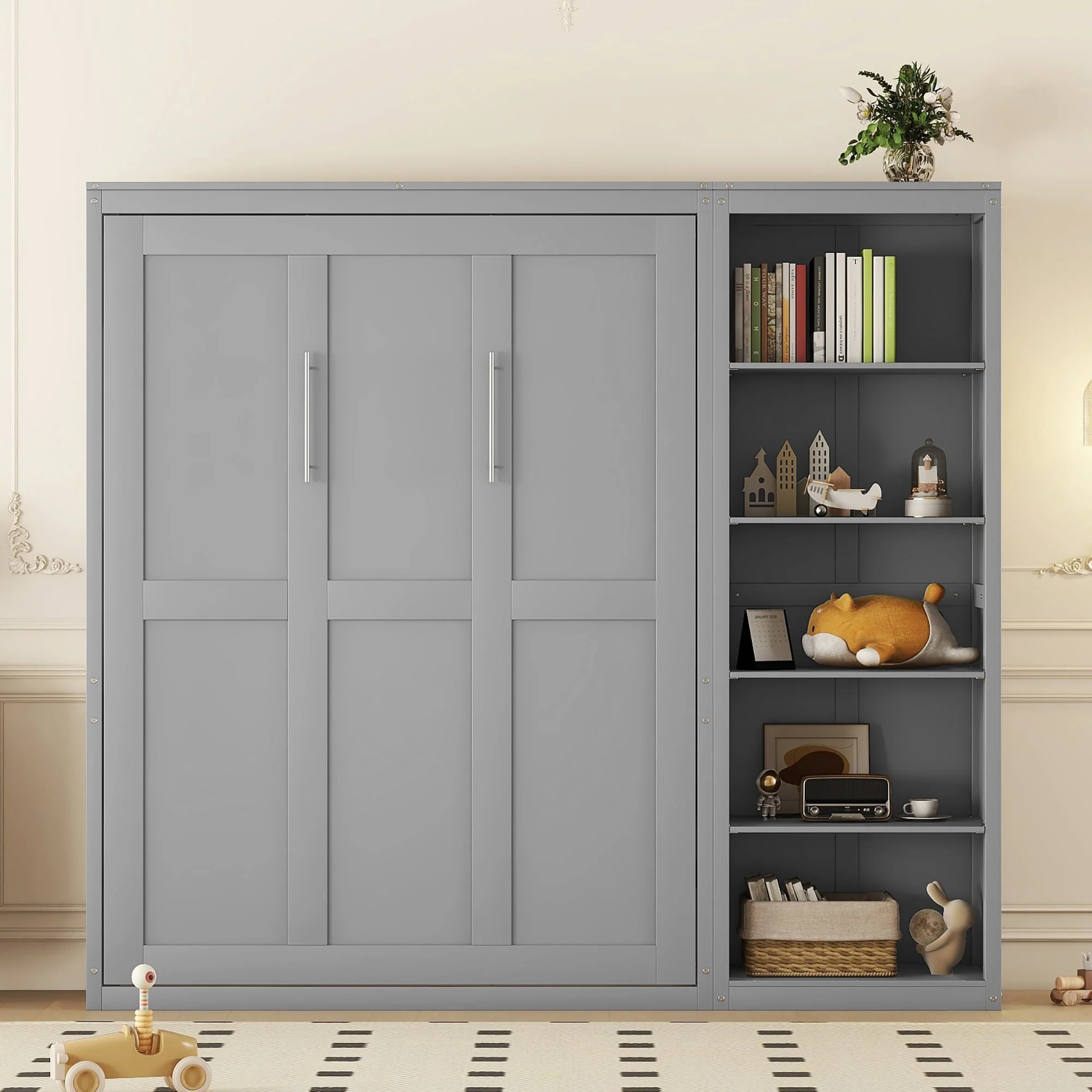 Queen Size Murphy Bed Wall Bed with Shelves