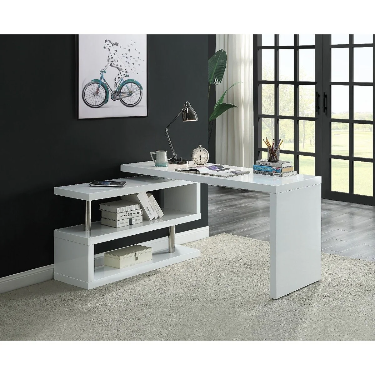 Swivel Writing Desk, White Finish