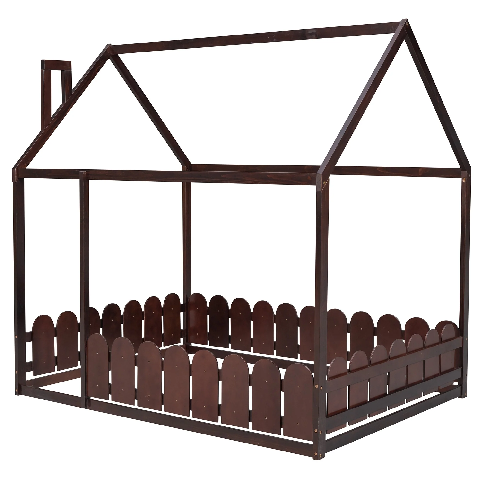 Wood Bed House Bed Frame with Fence
