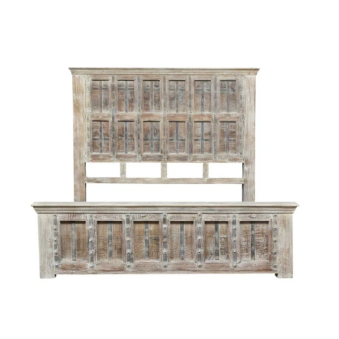 Solid Wood Panel and Metal Queen Gray Bed