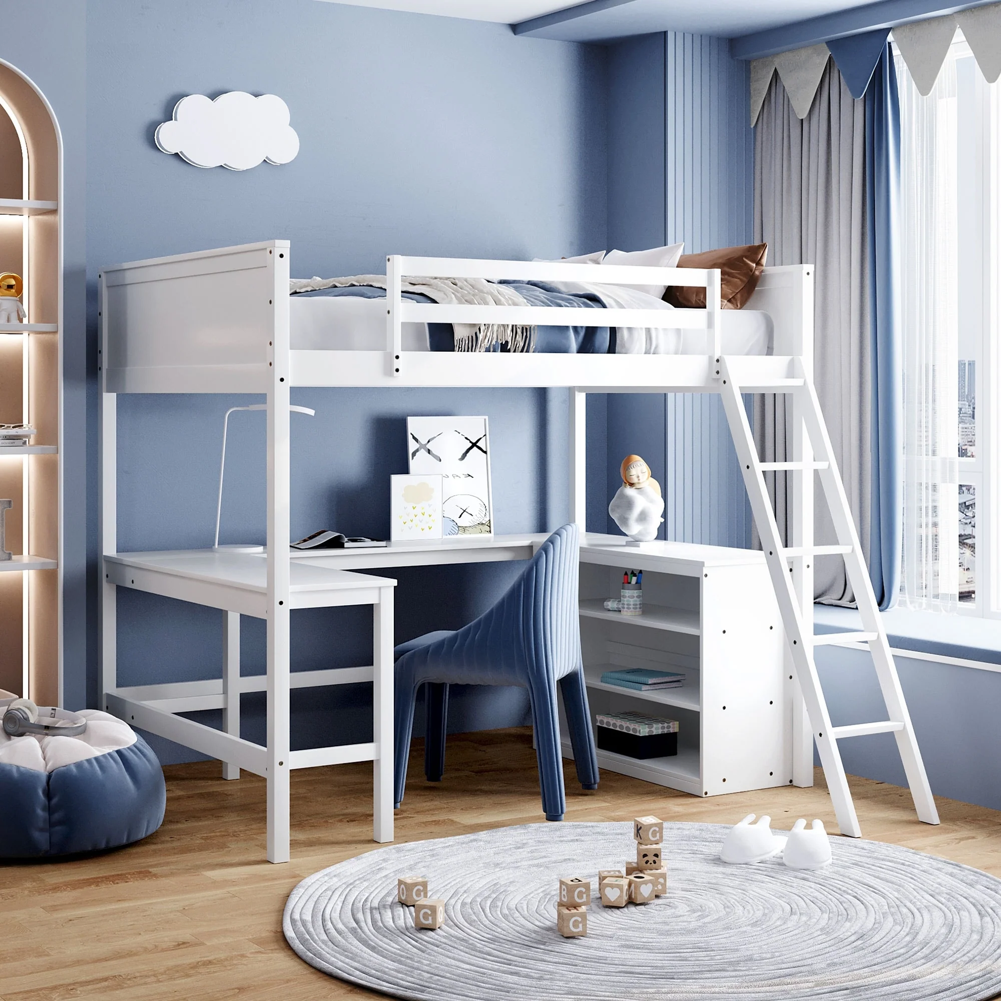 Loft Bed with Shelves and Desk