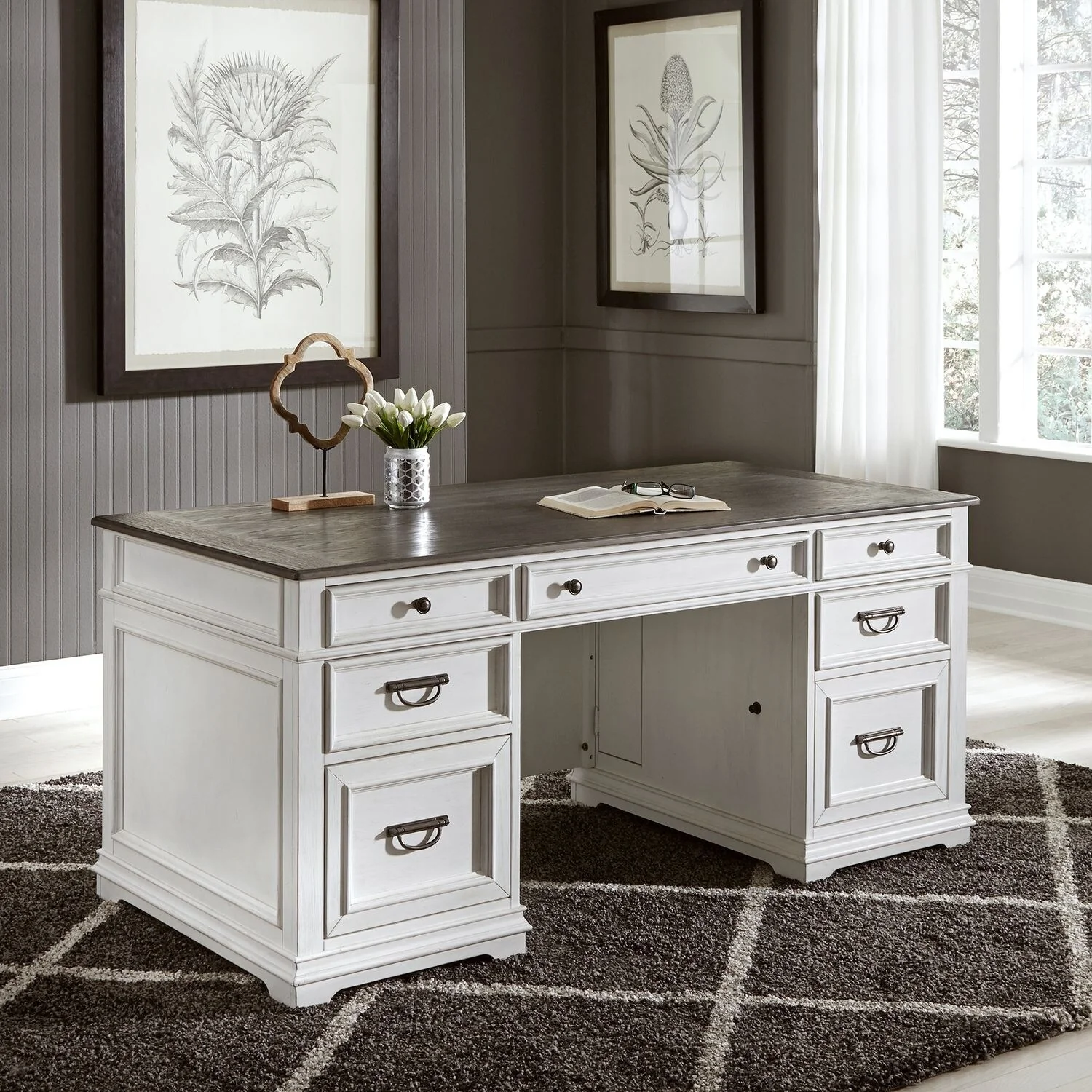 Allyson Park Wirebrushed White Complete Desk