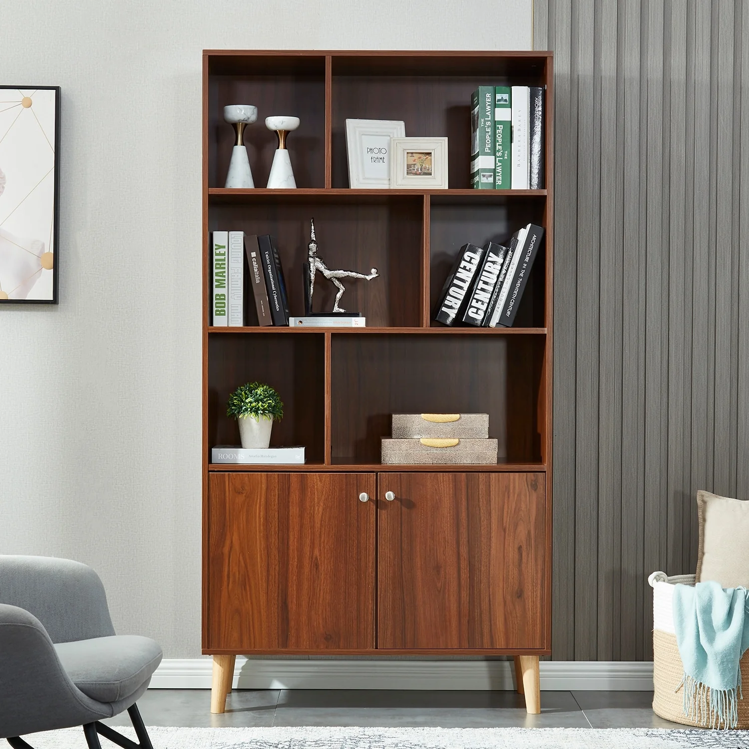 Tall Wood Bookcase Bookshelf