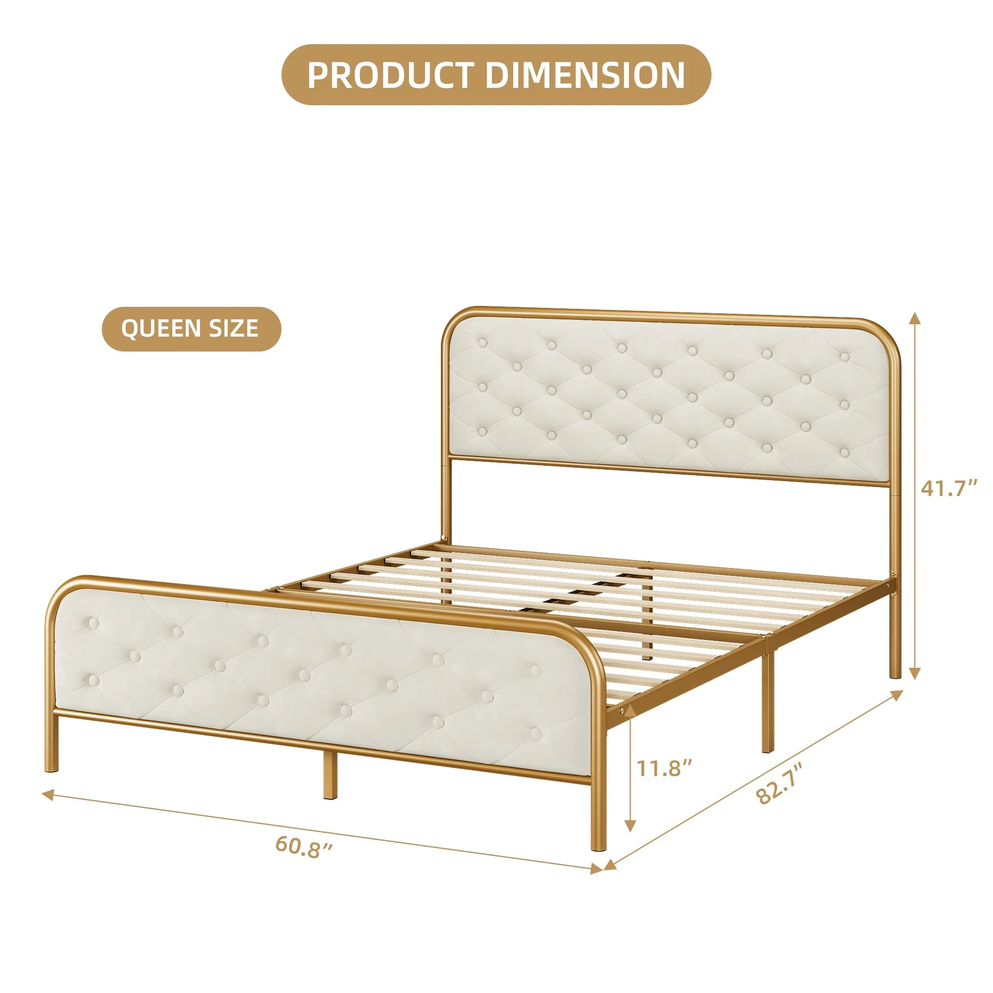 Queen Size Bed Frame with Headboard