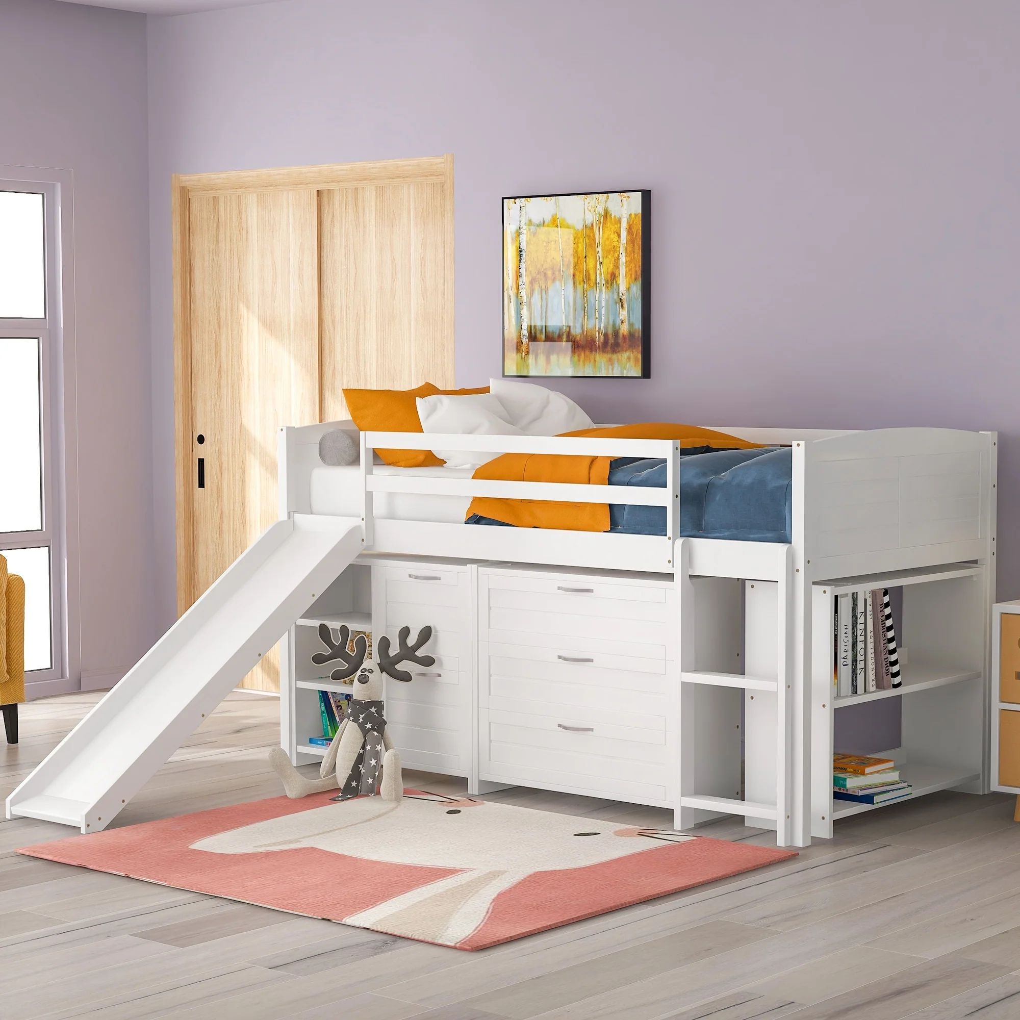 Low Loft Bed with Cabinets