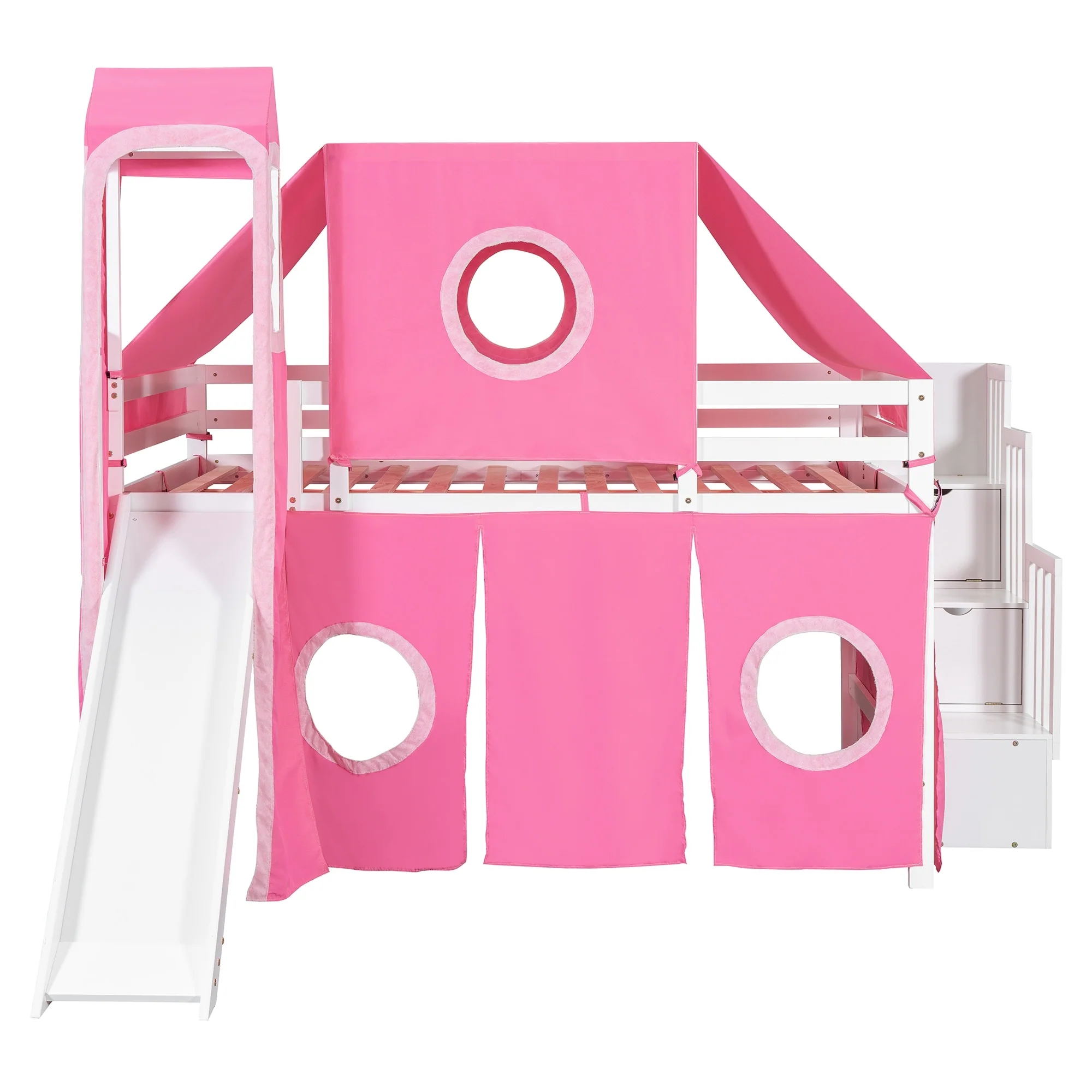 Loft Bed with Tent and Tower - Pink