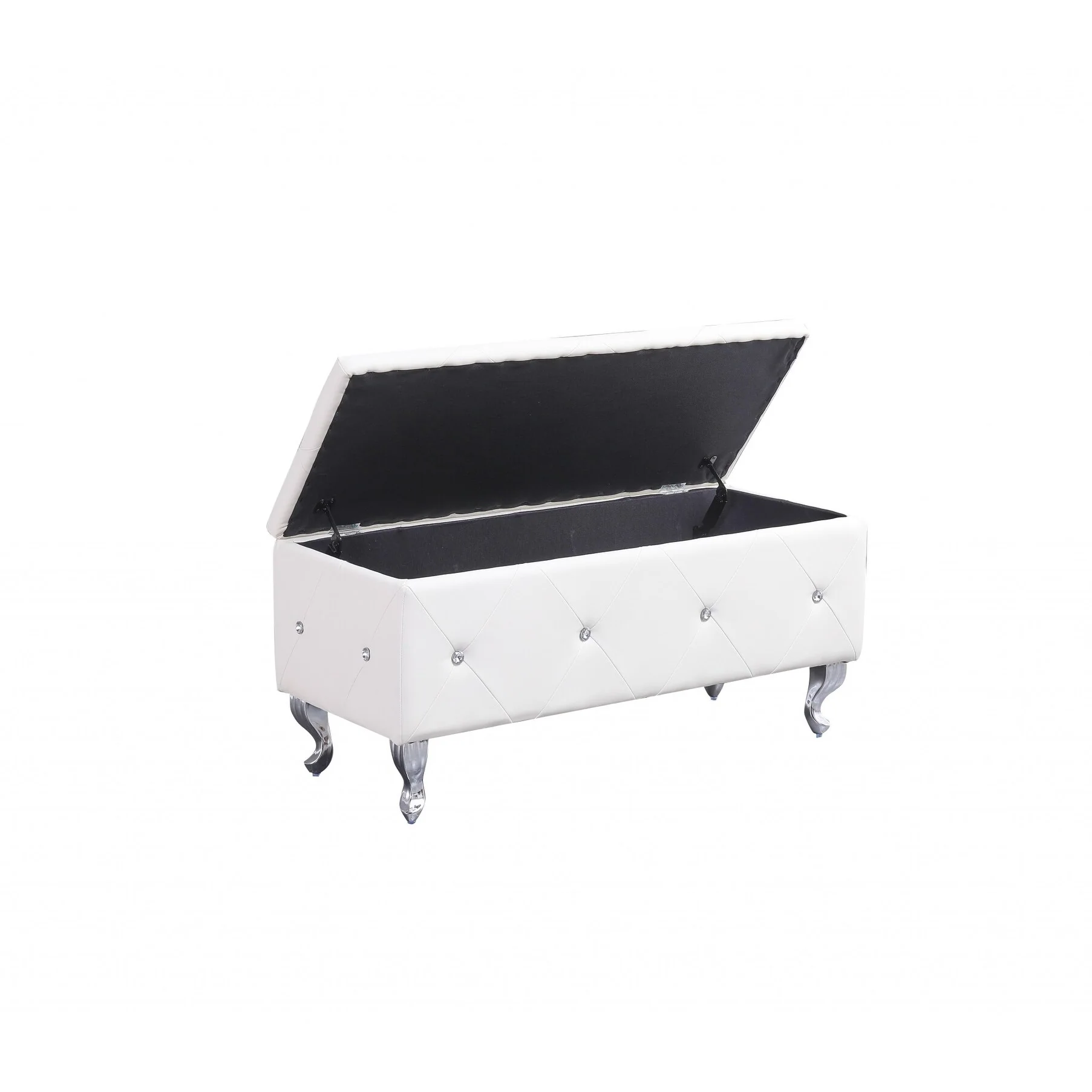 White Tufted Hard Wood Storage Bench