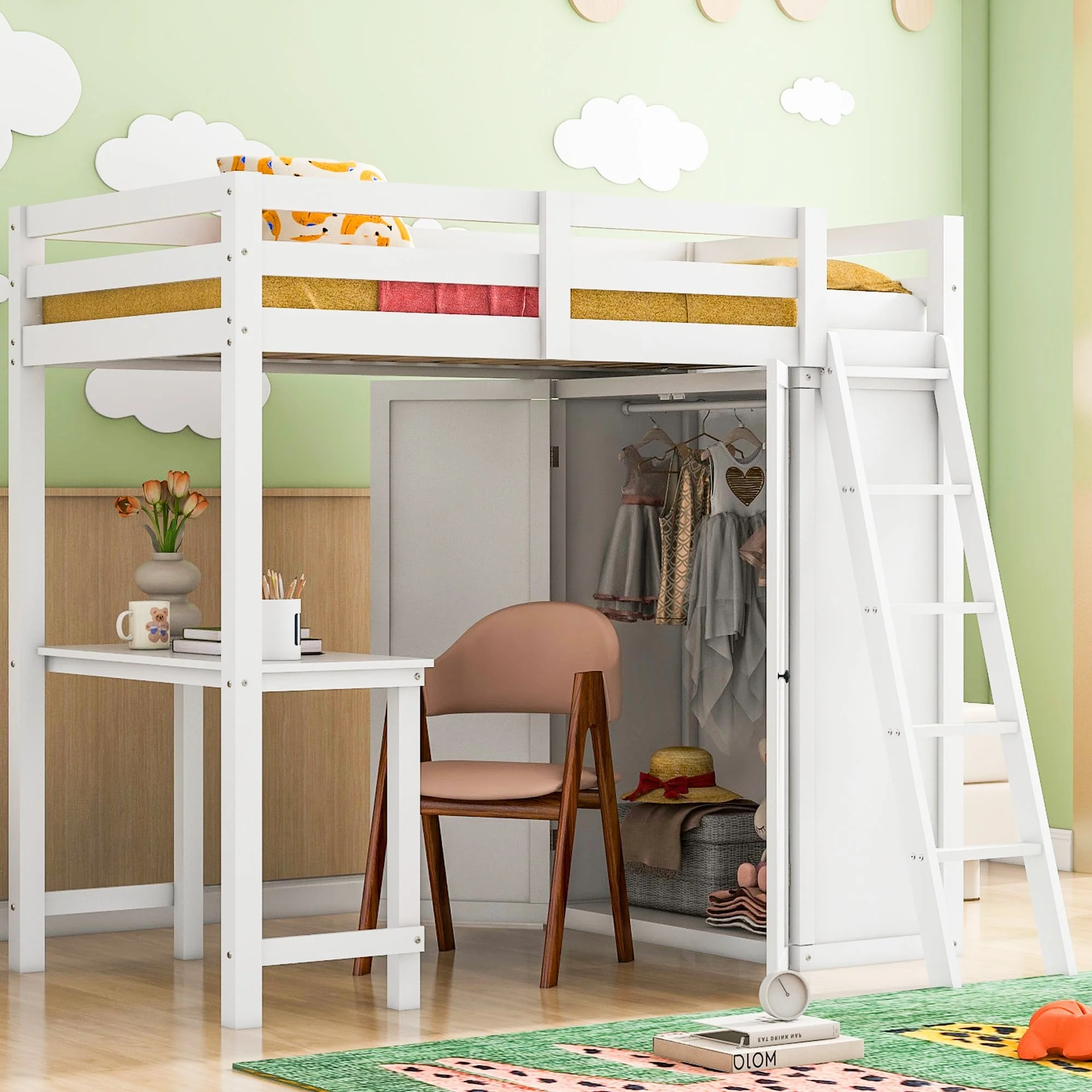 Loft Bed with Wardrobe and Desk