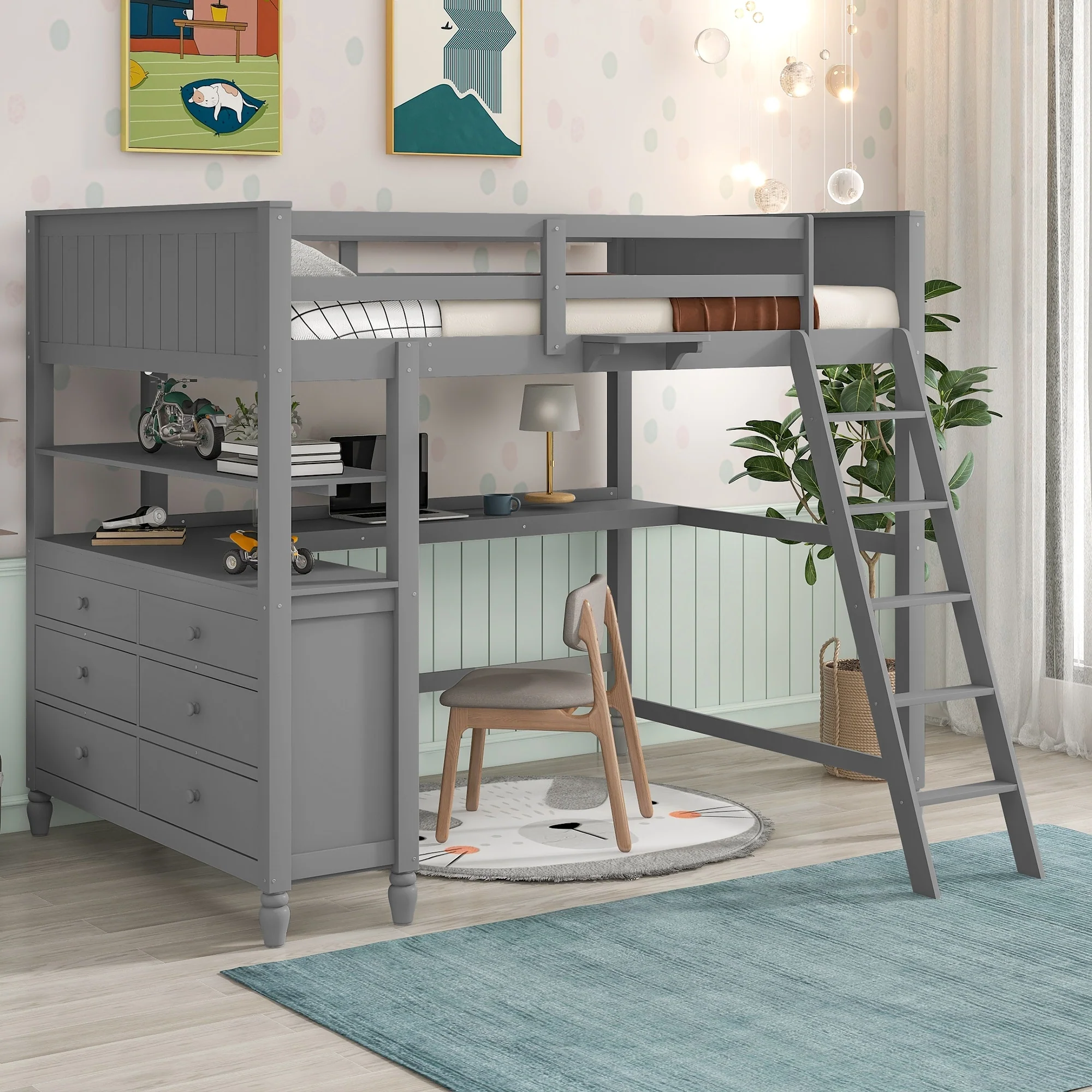 Loft Bed with Drawers and Desk
