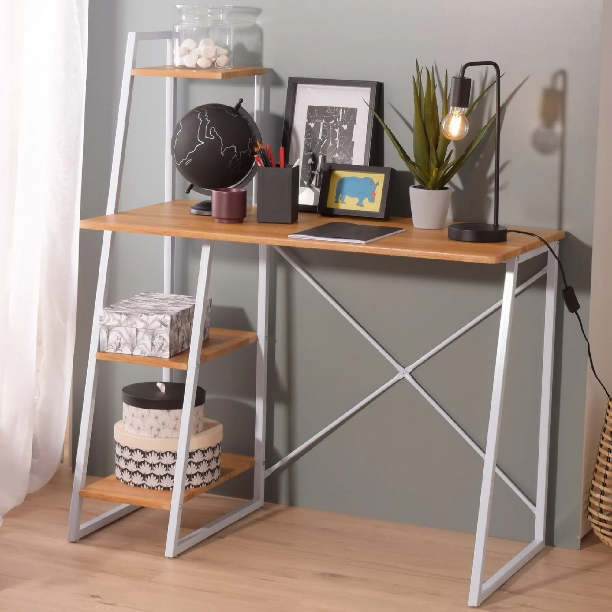 4 Tier Storage Shelf Computer Desk