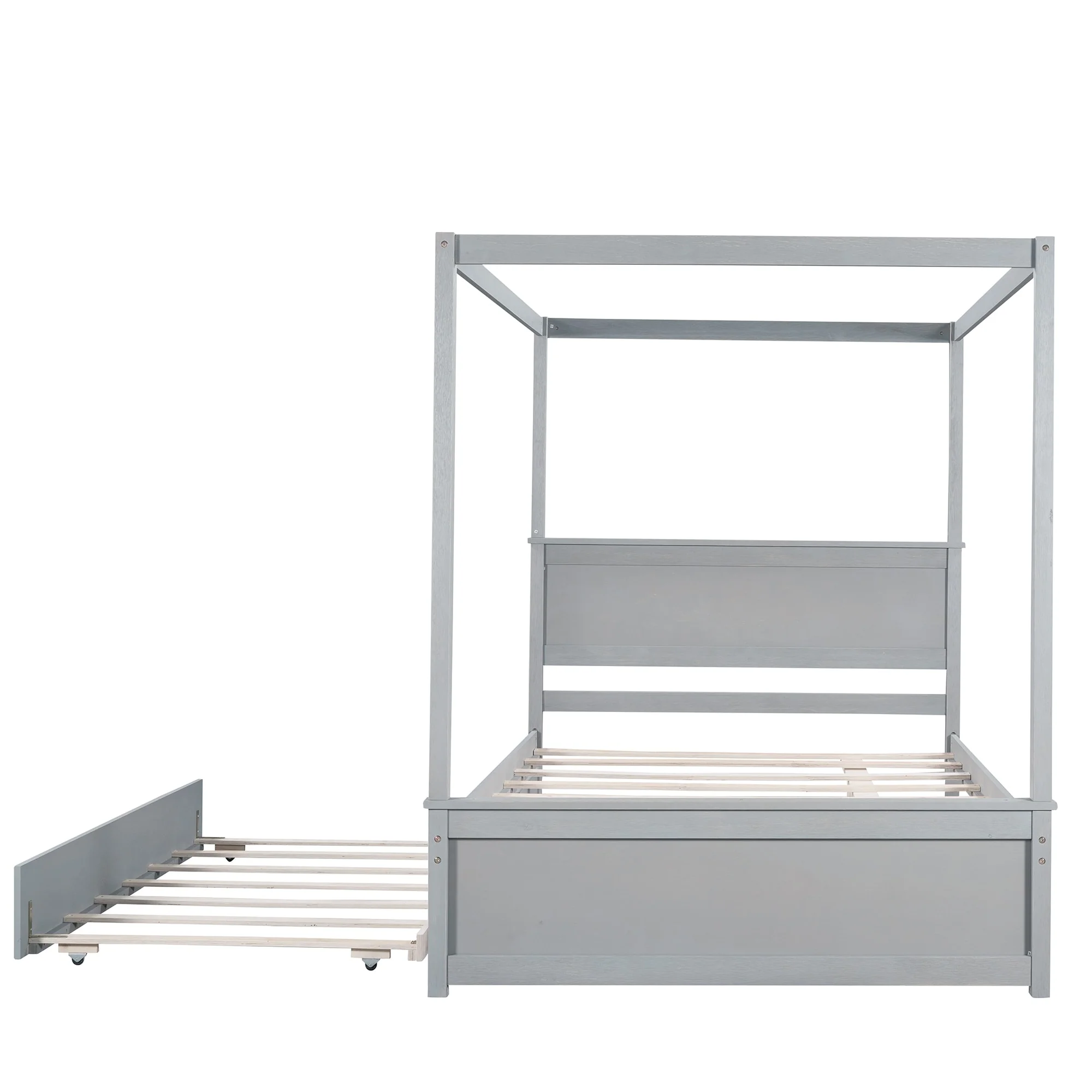 Wood Canopy Bed with Trundle Bed