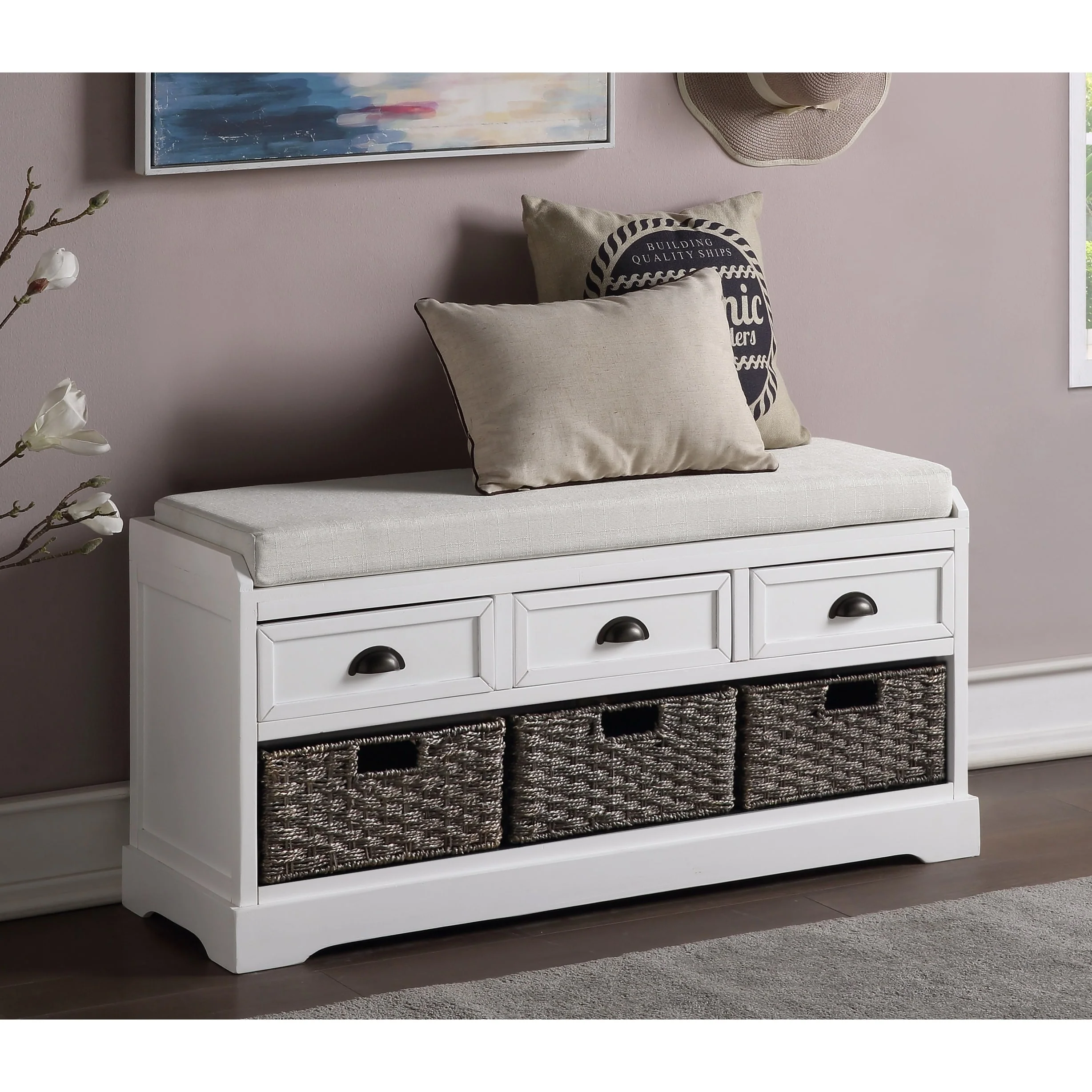 Wood Storage Bench with 3 Drawers