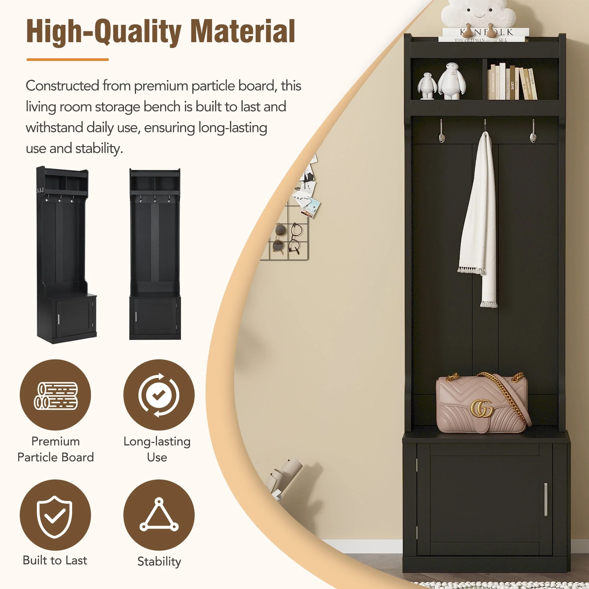 Slim Hall Tree with Cabinet