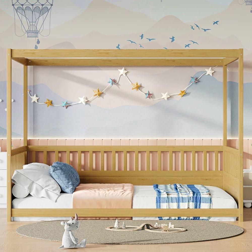 Canopy Bed Frame with Guardrails