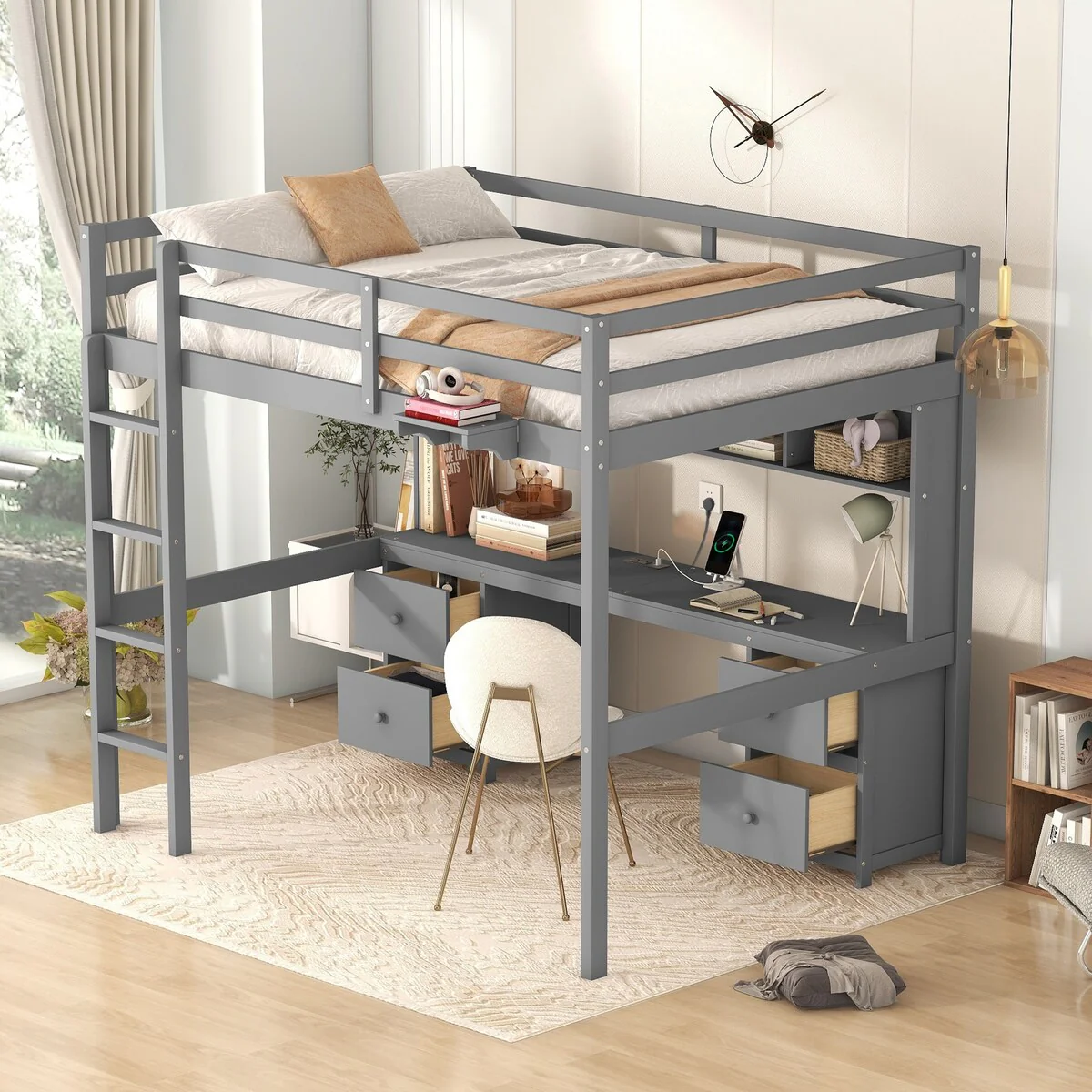 Full Size Loft Bed with Desk