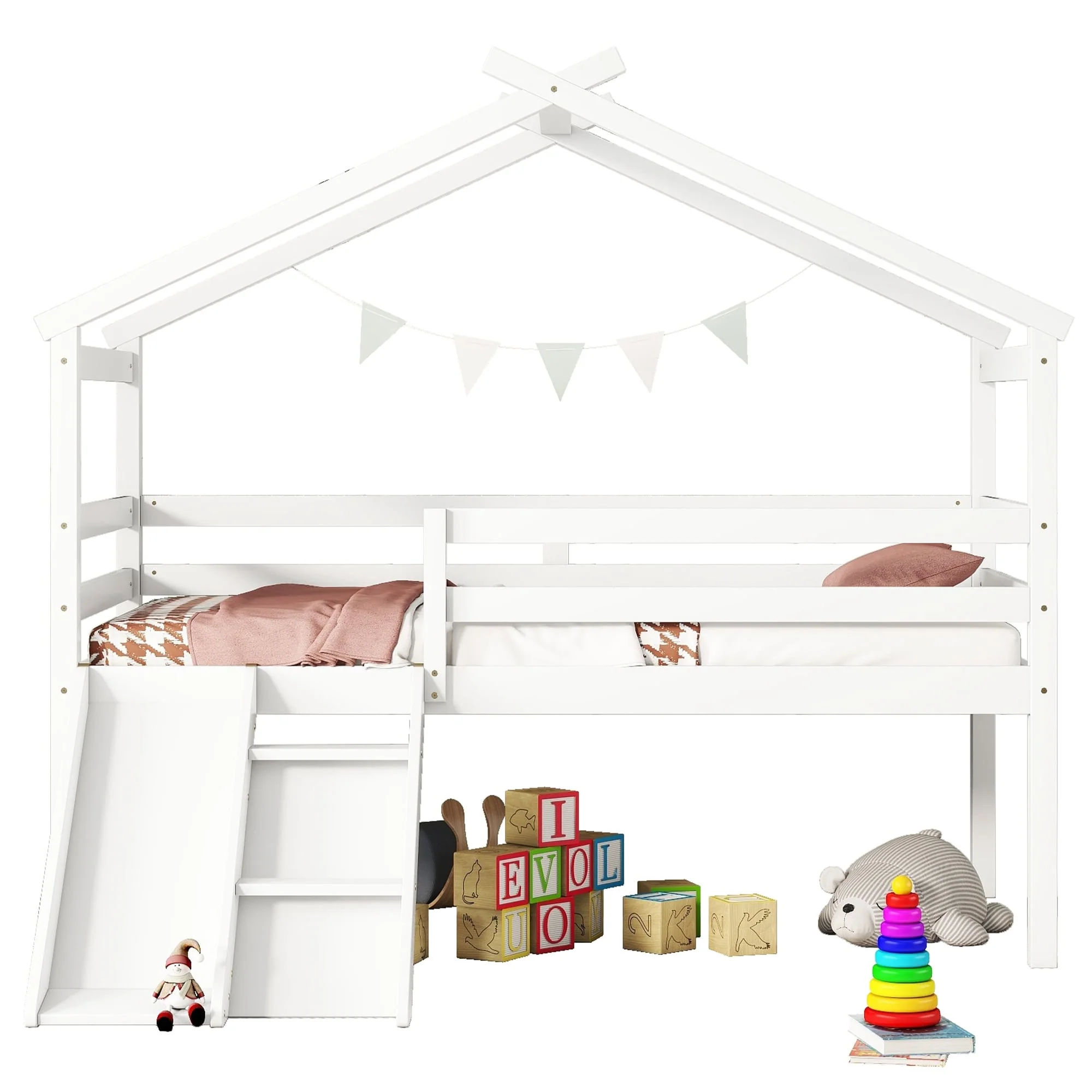 Low Loft House Bed with Slide