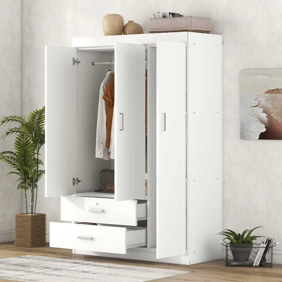 3-Door Wardrobe with 2 Drawers - N/A
