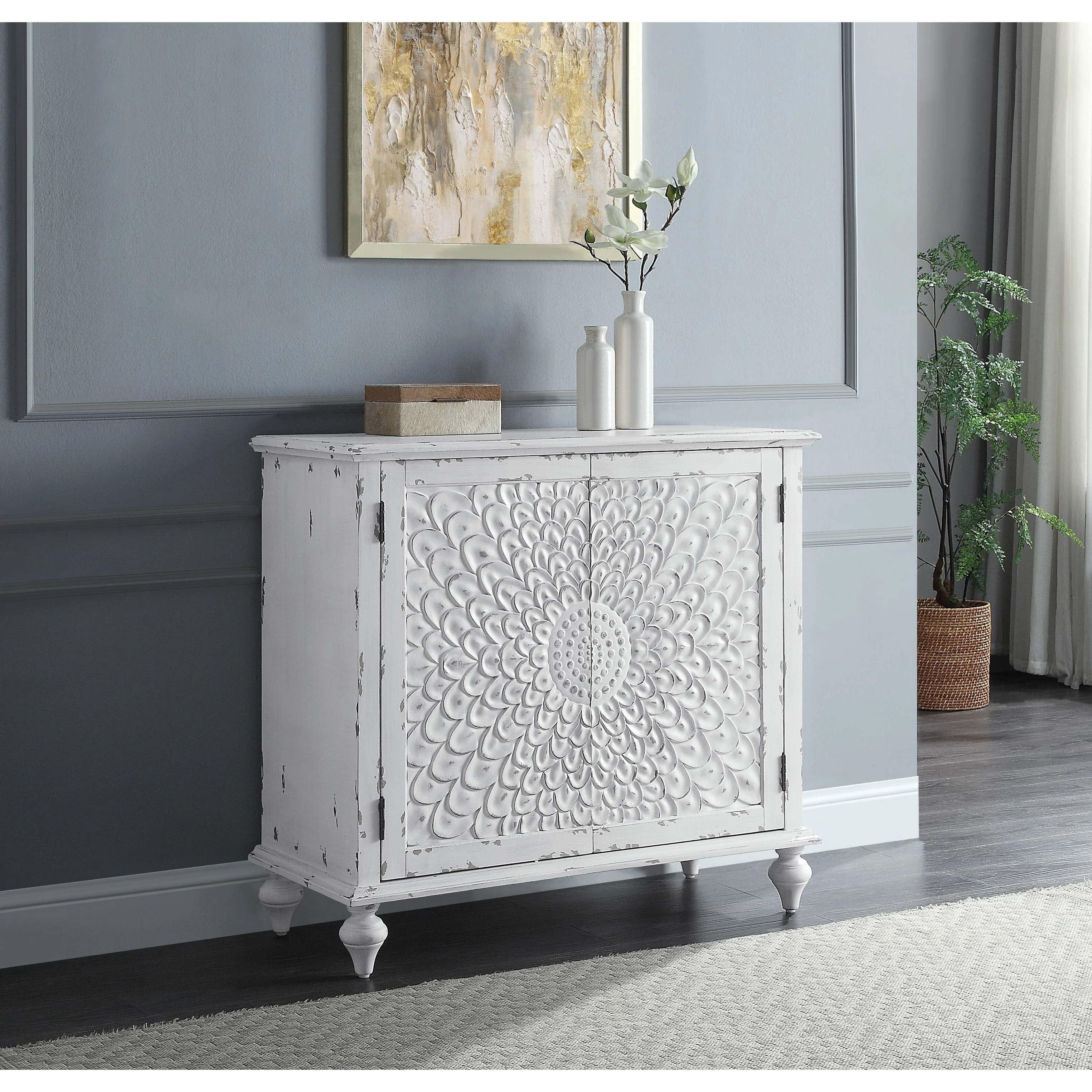 Antique White 2-Door Console Cabinet